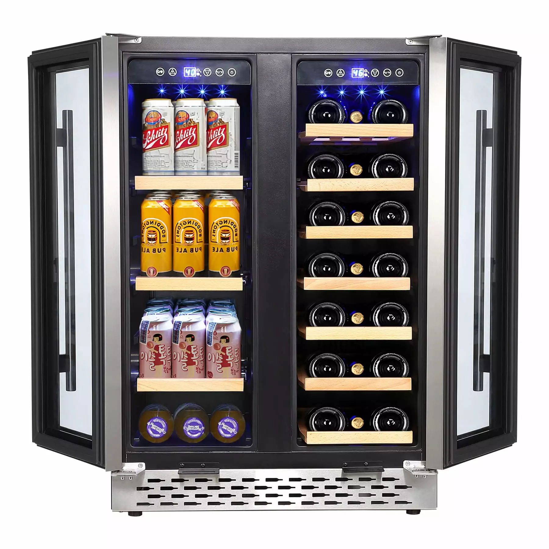 Adoolla 23.4 Dual Zone Wine Beverage Refrigerator. Built-in or Freestanding 40 Bottle Wine Fridge with Independent Temperature Control