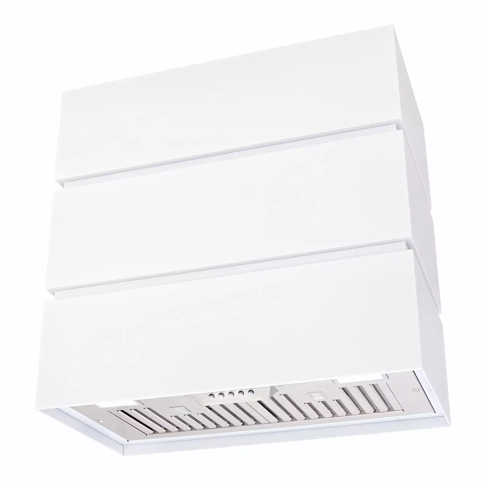 Akicon 30 Stainless Steel Range Hood. 3 Stacks Modern Box Kitchen Hood with Powerful Vent Motor. Wall Mount. 30W*30H*14D. Signal White