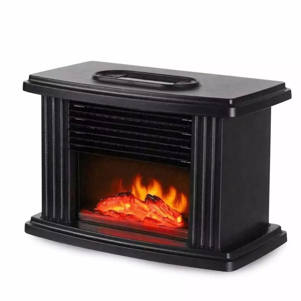 Anqidi 1000W Electric Fireplace Fast Heating Space Heater Black Freestand 3D Flame Stove Log Burner Warmer