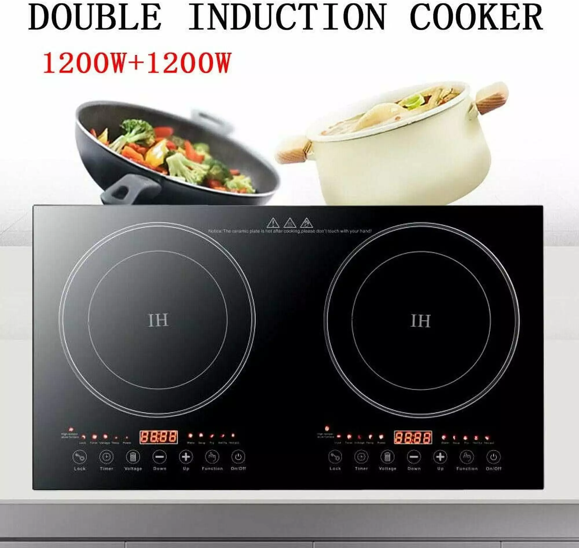 Anqidi 2400W Double Induction Cooktop. Portable Countertop Digital Electric Induction Cooker w/8 Gear Firepower 110V