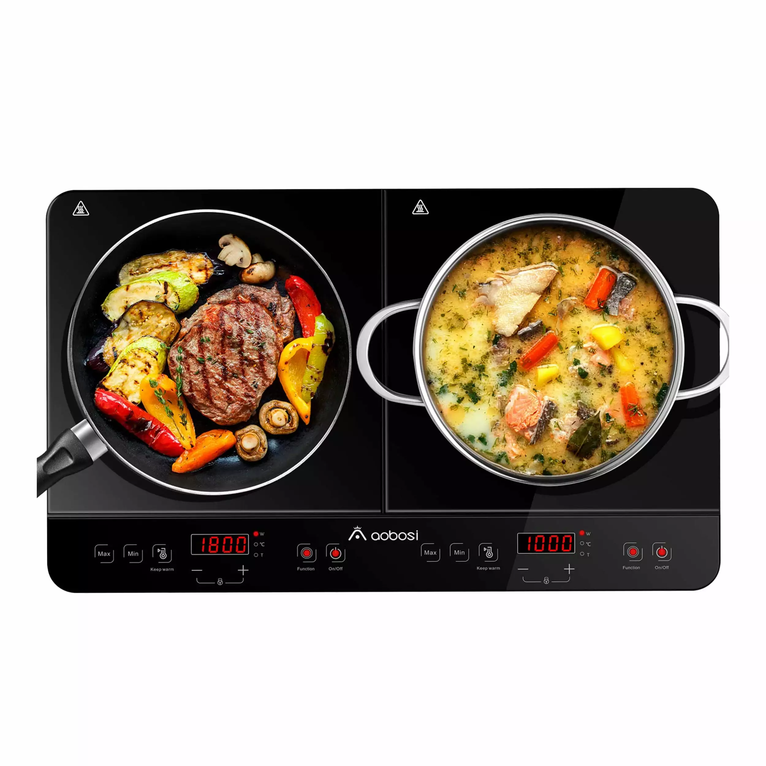 Aobosi 1800W Double Electric Induction Cooktop Stovetop Sensor Touch with 2 Burners. 10 Power Levels Child lock & Timer for 4-10 Pot Fast Cooking