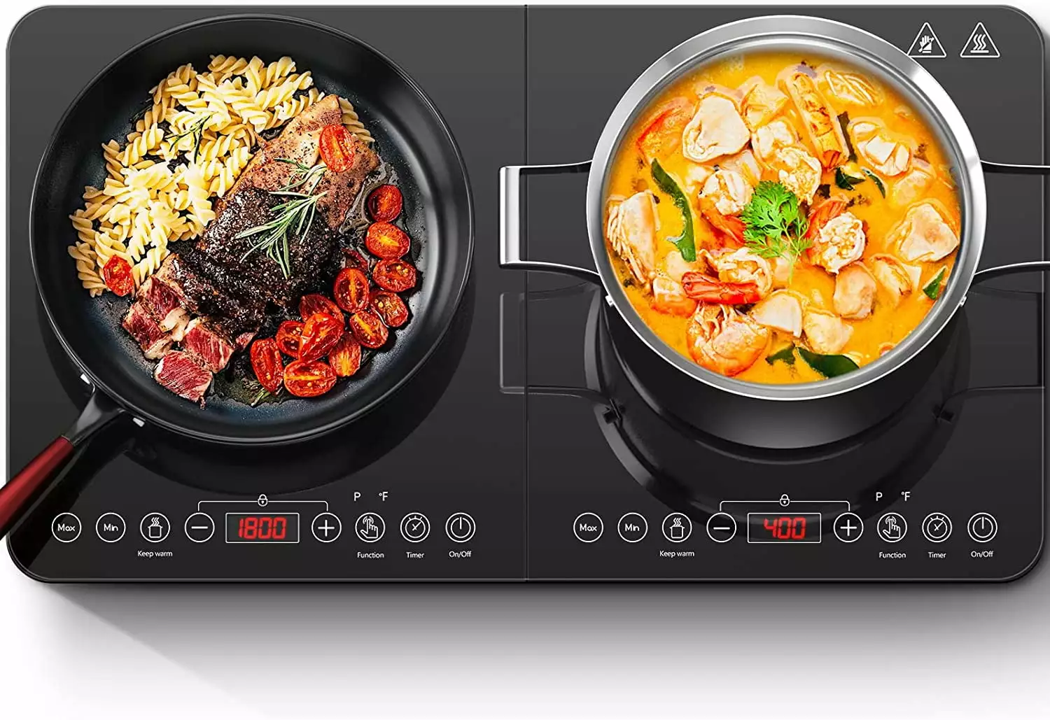 Aobosi Double Induction Cooktop.Portable Induction Cooker with 2 Burner Independent Control.Ultrathin Body.10 Temperature.1800W-Multiple Power Levels.4 Hour Timer.Safety Lock