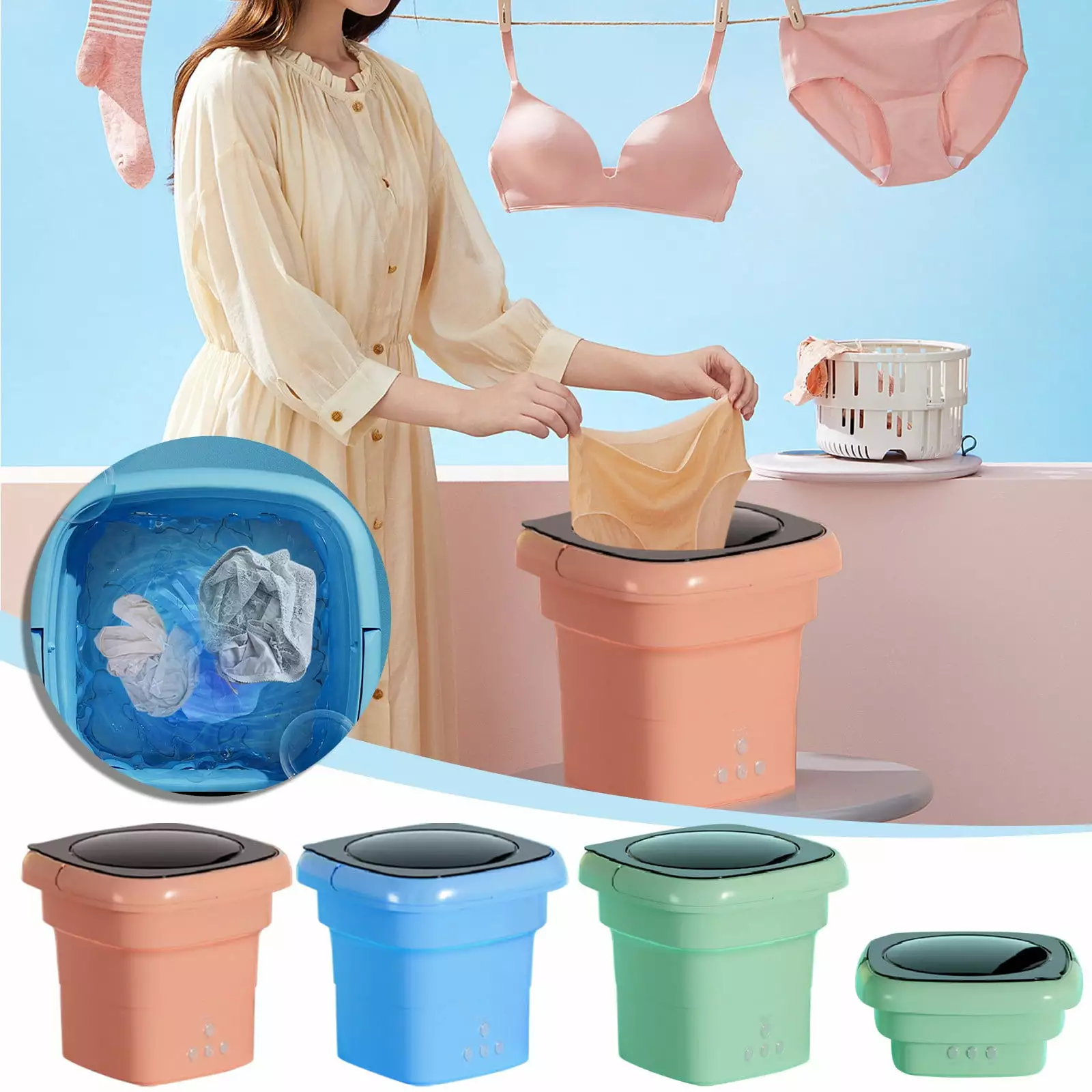 Apmemiss Sale Clearance Mini Washing Machine Foldable Bucket Type Laundry Clothes Washer Cleaner Travel Warehouse Clearance