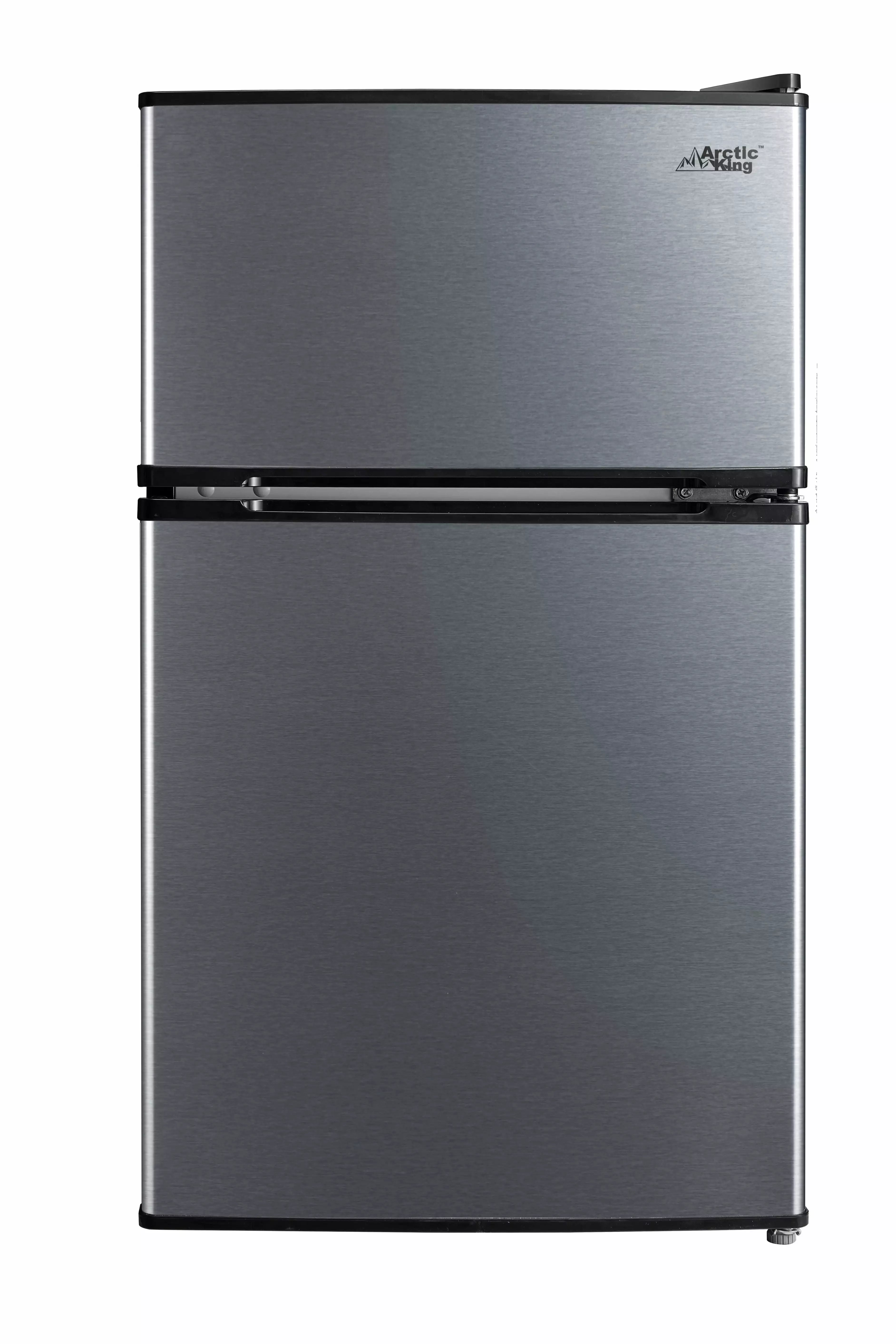 Arctic King 3.2 Cu ft Two Door Compact Refrigerator with Freezer. Black Stainless Steel look