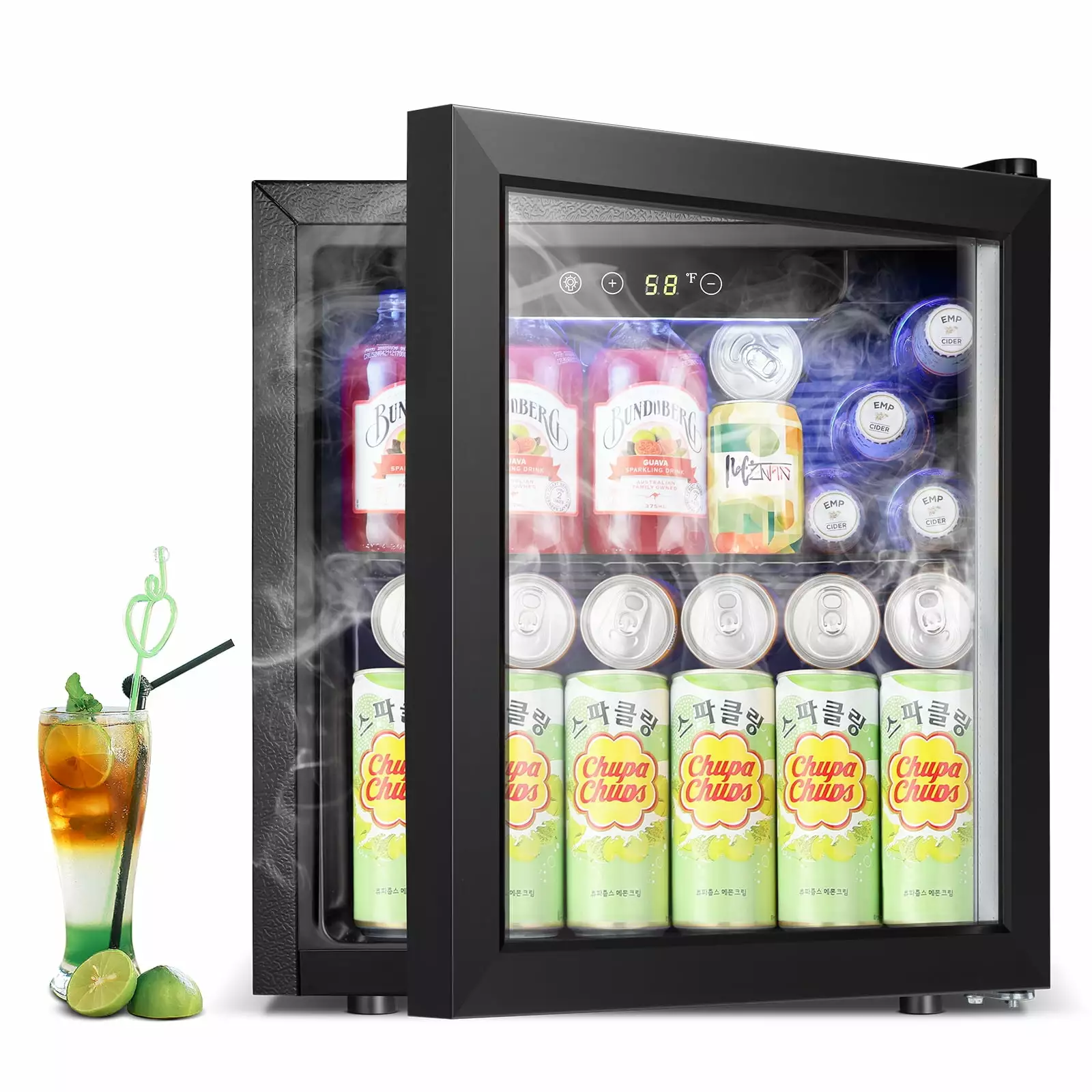 Auseo 1.3 Cu.ft Beverage Cooler - 12 Bottle & 48 Can Wine Cooler. Mini Drink Cooler Dispenser with Transparent Glass Door . Suitable for Home/ Bar/ Office