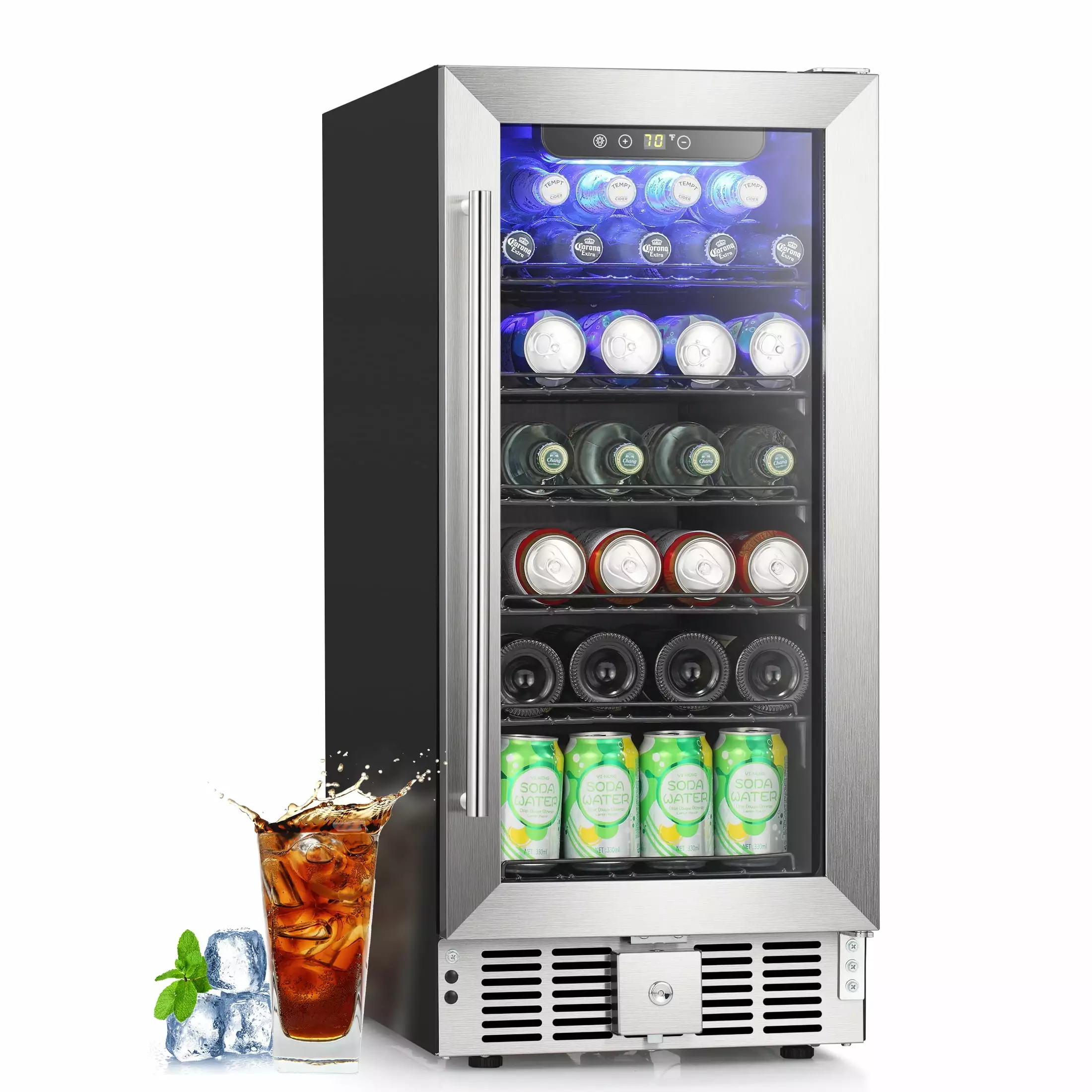 Auseo 2.9 Cu.ft Beverage Refrigerator Cooler - Wine Cooler Beverage Center Quick Cooling System with a Lock 115V 60Hz for Home&Bar. 15 Inch. Silver