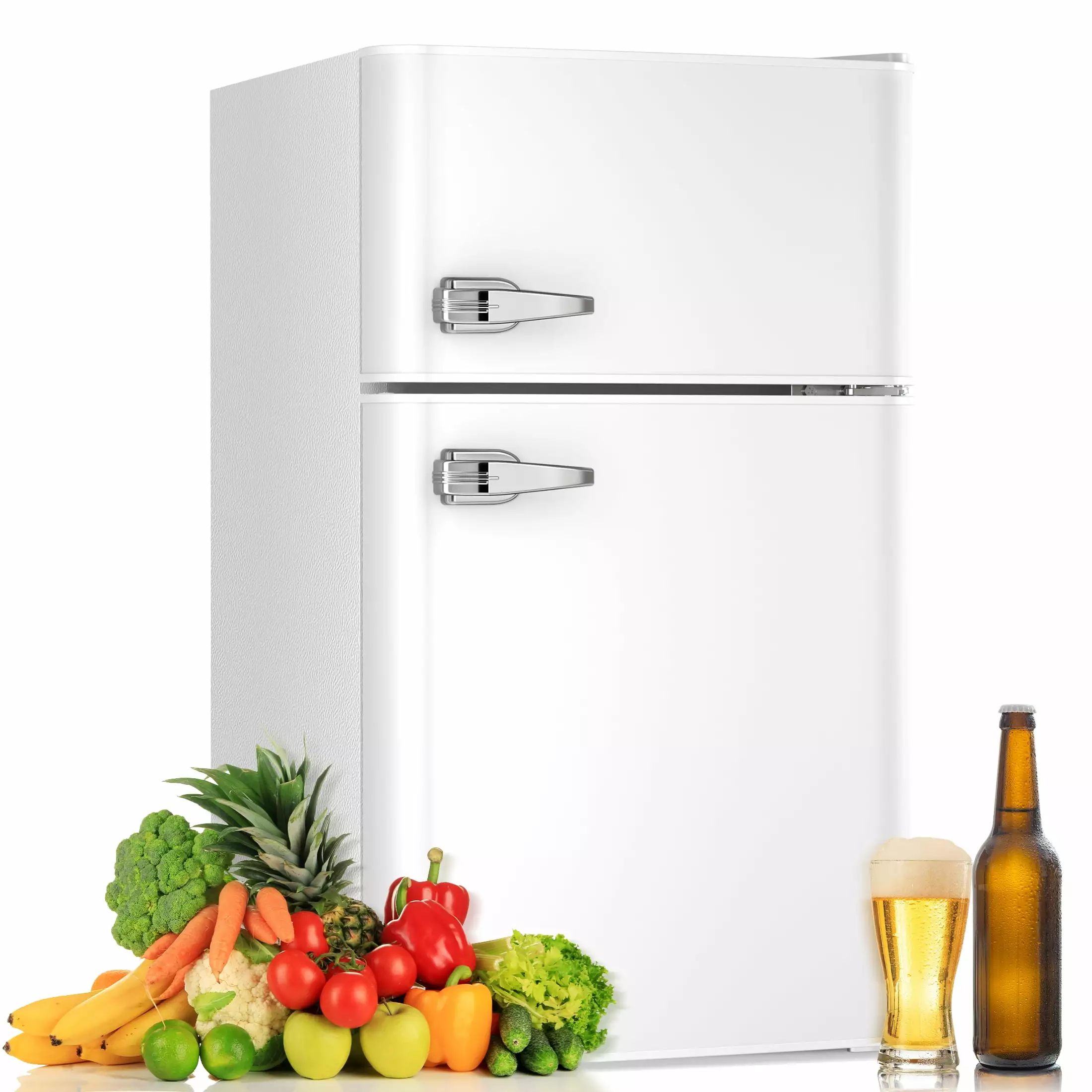 Auseo 3.1 Cu.Ft Mini Fridge 2 Door. Small Fridge 115 Volt/60 Hz. Low Noise Mini Refrigerator with Adjustable Temperature. Removable Shelves. Suitable for Home/Kitchen/Office/Dorm/Apt-White