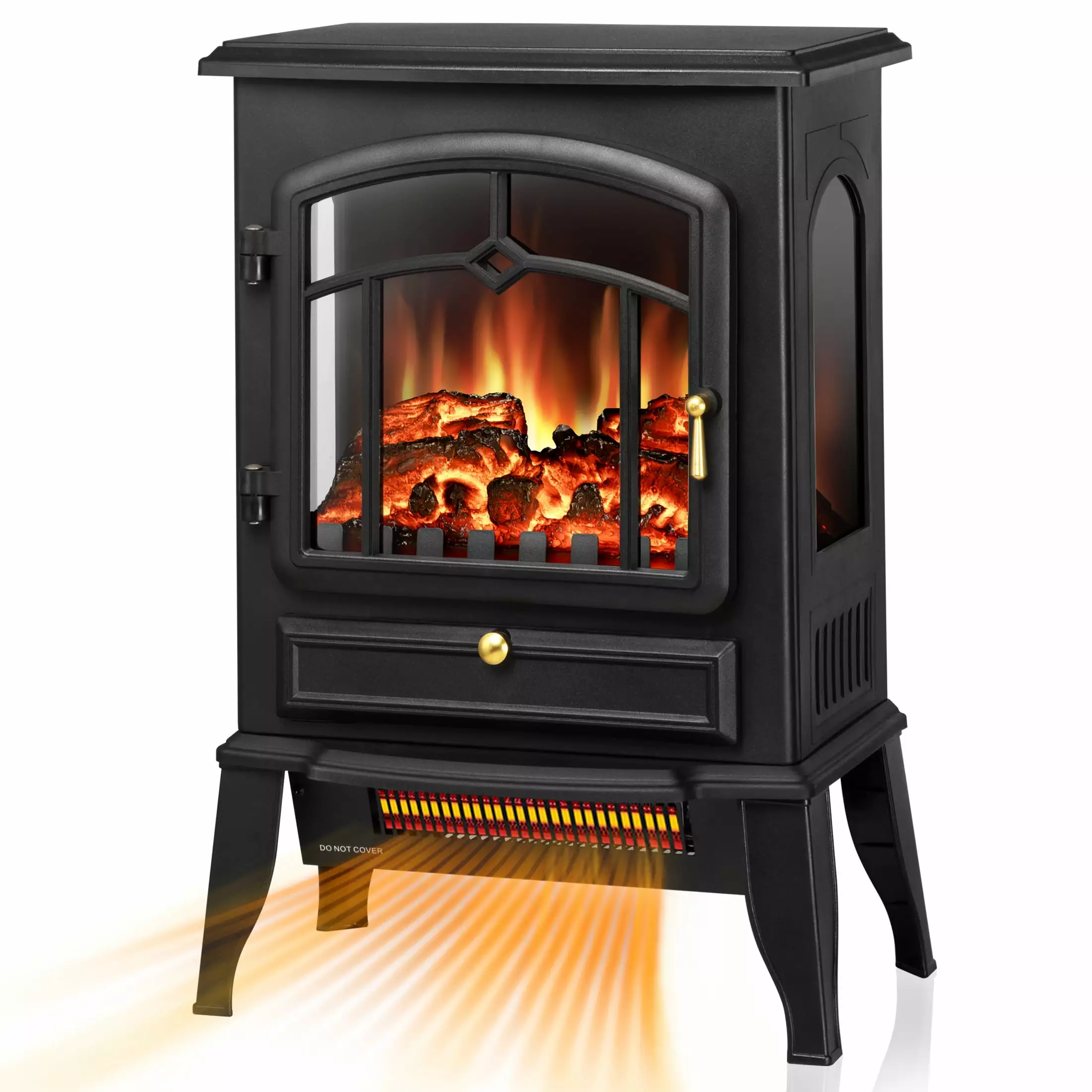 Auseo Infrared Electric Fireplace Stove. 15 Freestanding Fireplace Heater. Adjustable Brightness and Heating Mode. 1000W/1500W. Black