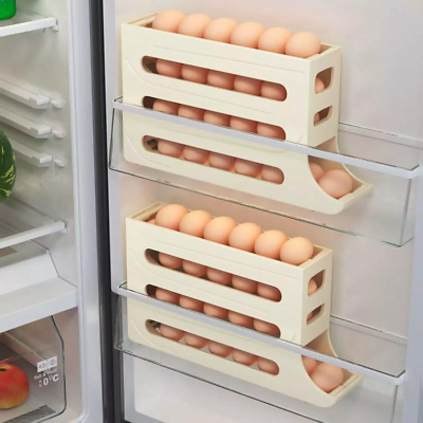 Automatic Scrolling Egg Rack Holder Storage Box Container Refrigerator 2/4-Tier