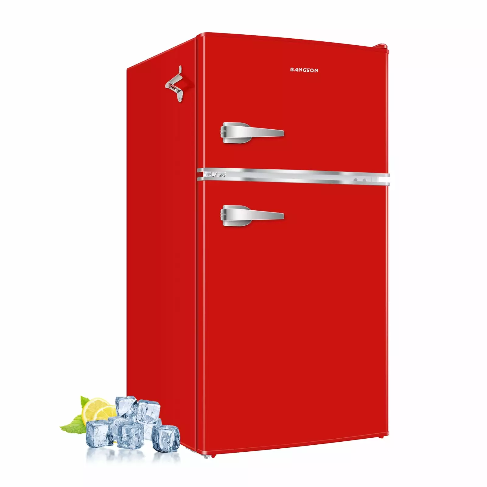 BANGSON Mini Fridge. 3.2cu.ft Small Refrigerator with Freezer. 2Doors. For Bedroom. Dorm. Office. Home. Red