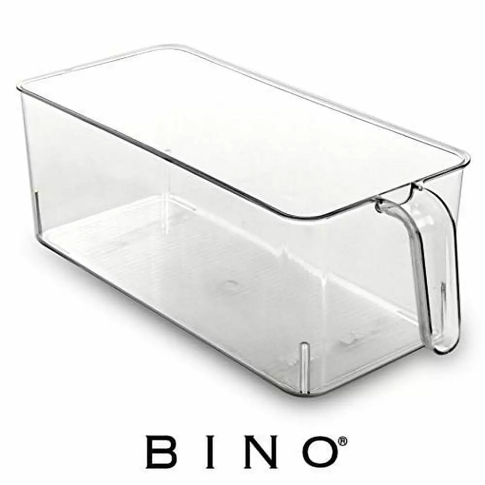 BINO Refrigerator. Freezer and Pantry Cabinet Storage Organizer Bin with Built-In Handle. Clear and Transparent Plastic Nesting Container for Home and Kitchen . Medium