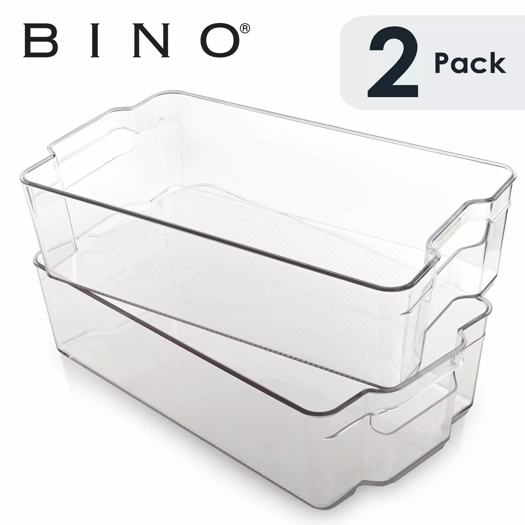 BINO Stackable Plastic Organizer Storage Bins. X-Large - 2 Pack - Plastic Storage Organizer for Home. Office. Bath. Bedroom. and Kitchen - Refrigerator. Freezer and Pantry Cabinet Storage