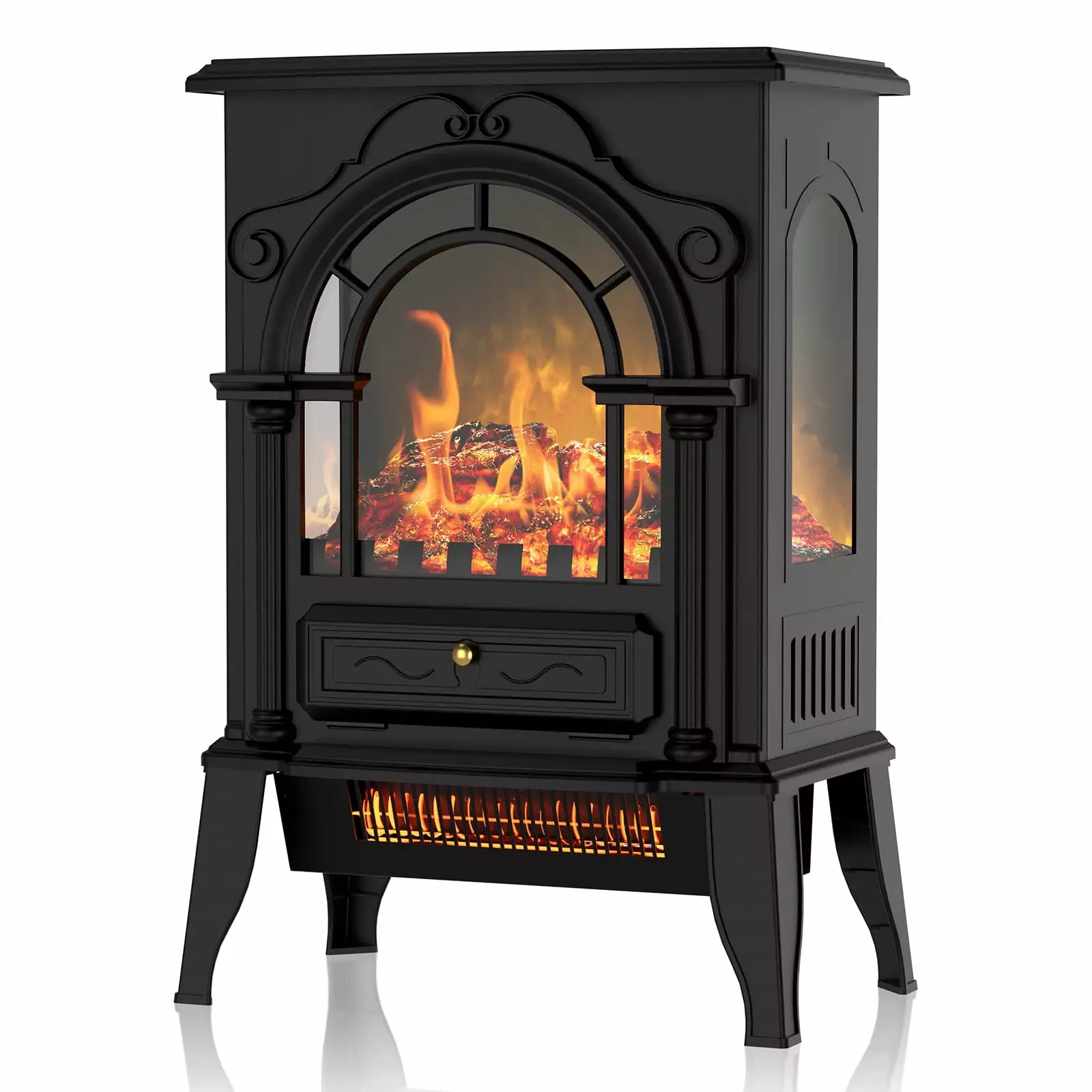 BREEZEHEAT Freestanding Electric Fireplace Stove. 16 Infrared Fireplace Heater with Realistic Flame Effects. 1000W/1500W