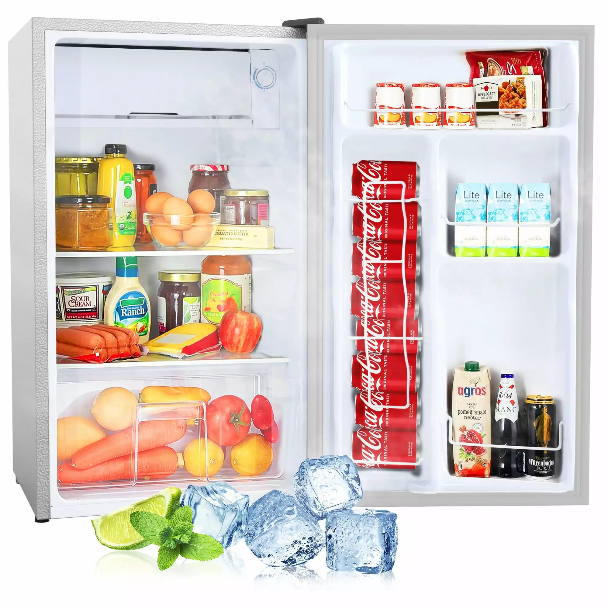 BRIGHT Mini Fridge with Freezer. Stainless Steel. 3.2 Cu.ft Compact Refrigerator. Portable Cooler Warmer for Kitchen. Bedroom. Dorm. Apartment. Bar. Office. RV