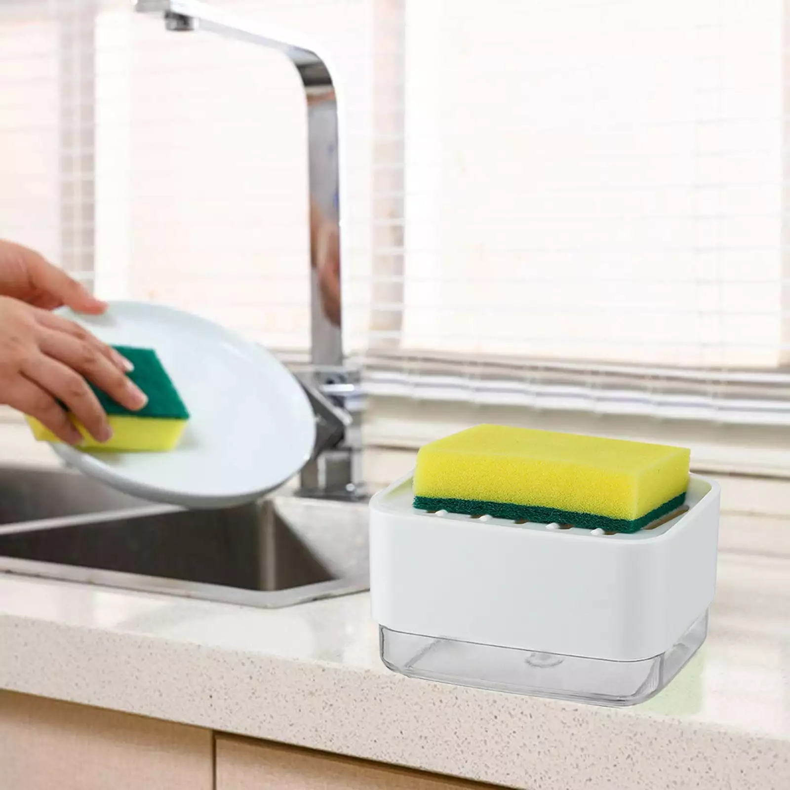 BTTGGLhn Press The Soap Box Automatic Dispenser Detergent And Liquid Box Sponge Brush for Home Indoor