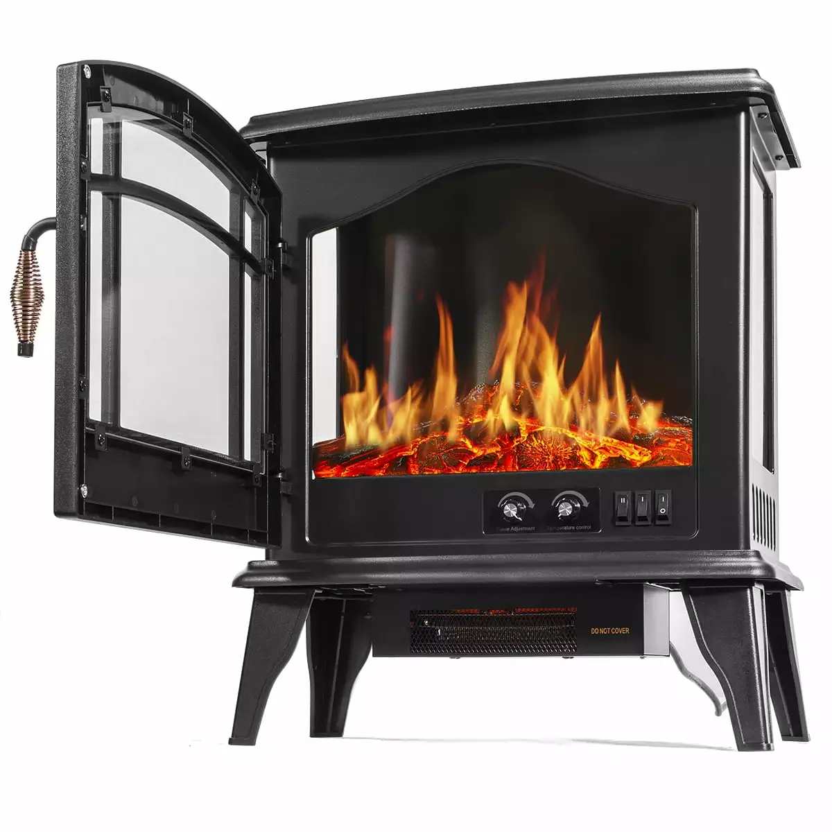 Barton - Electric Fireplace Stove Heater. 1500W Flame Function with Out Heat. 2 Heat Setting. Black