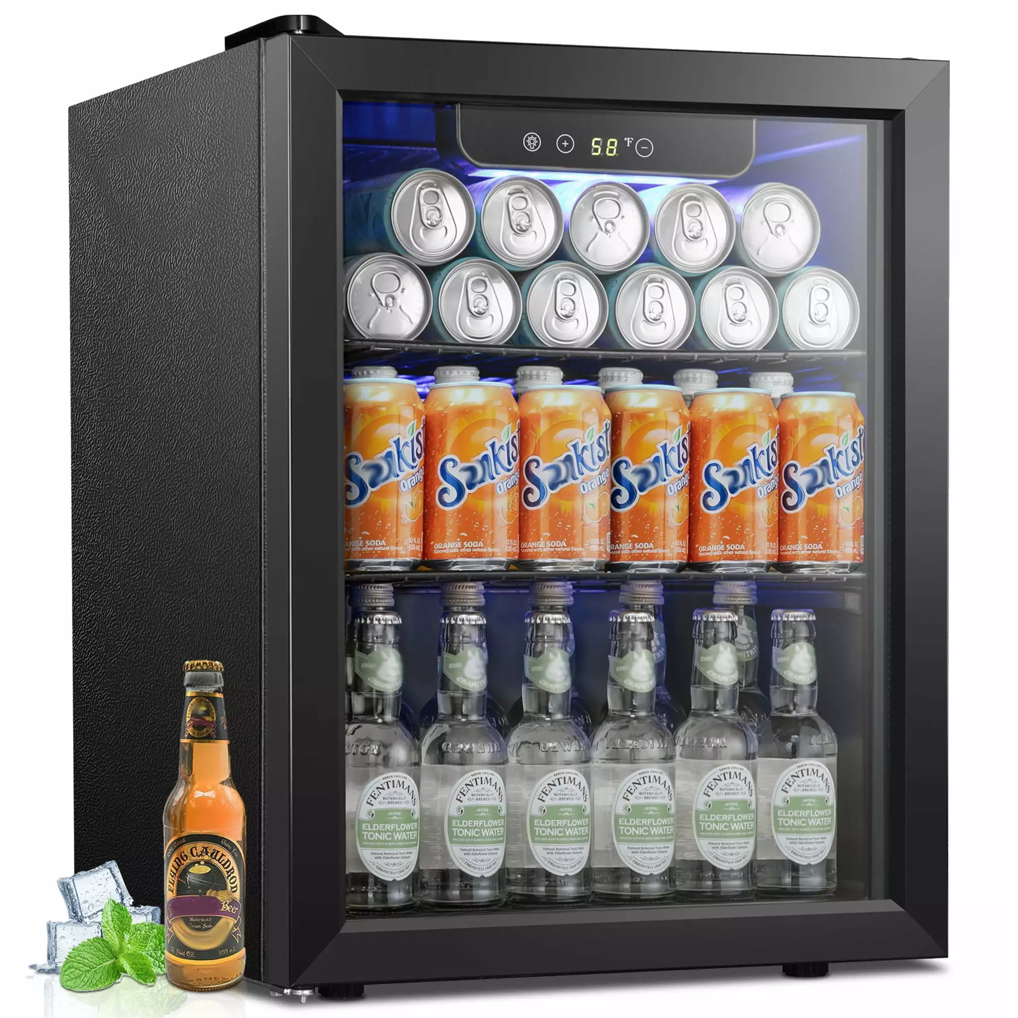 Besttey 1.7 Cu.ft. 16 Bottle Wine Cellar. 67 Cans Mini Fridge w/ Glass Door and Adjustable Removable Shelves. Black