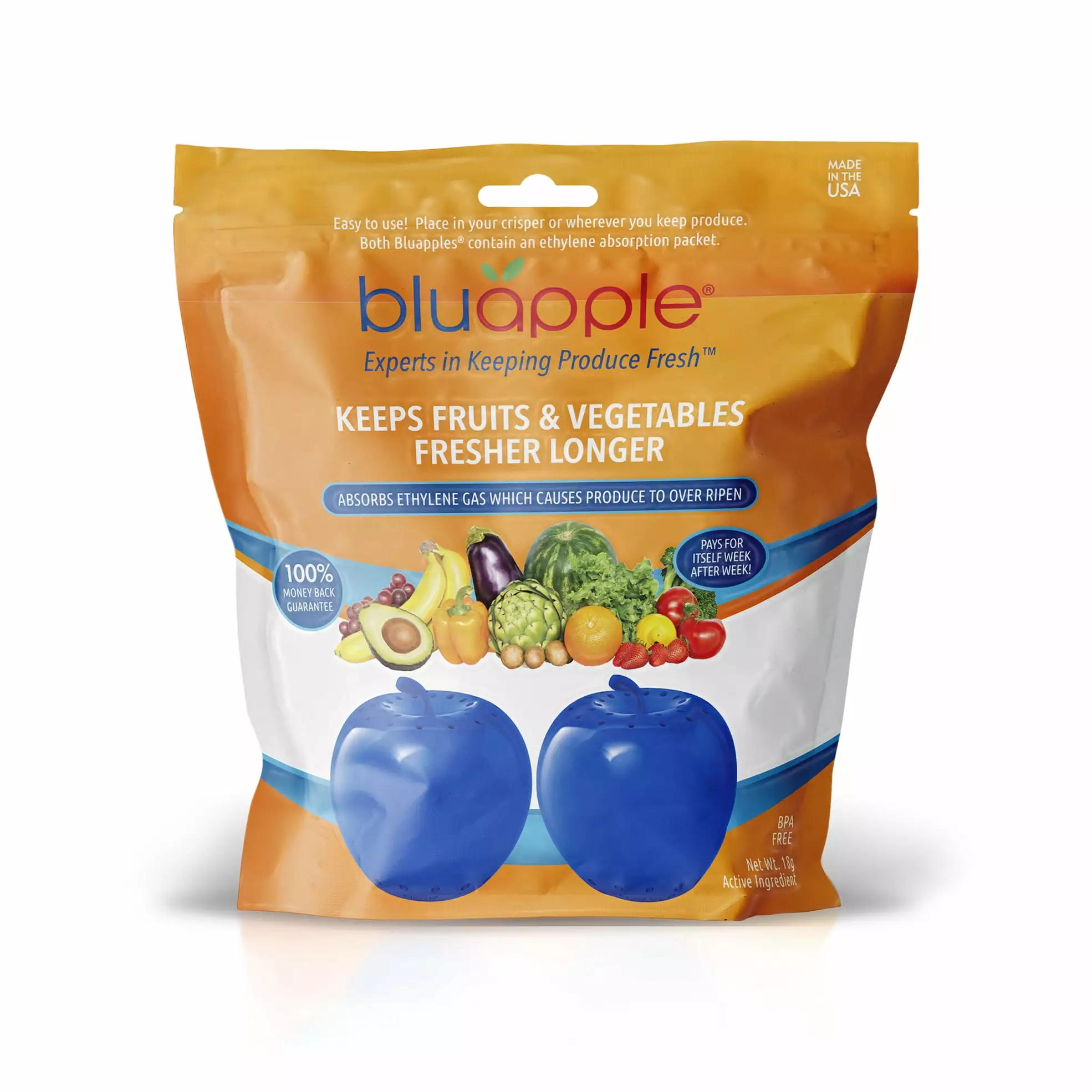 Bluapple 2 Pack Reusable Produce Saver Freshness Balls. Extends Life Of Fruits And Vegetables Keeping Produce Fresh Longer