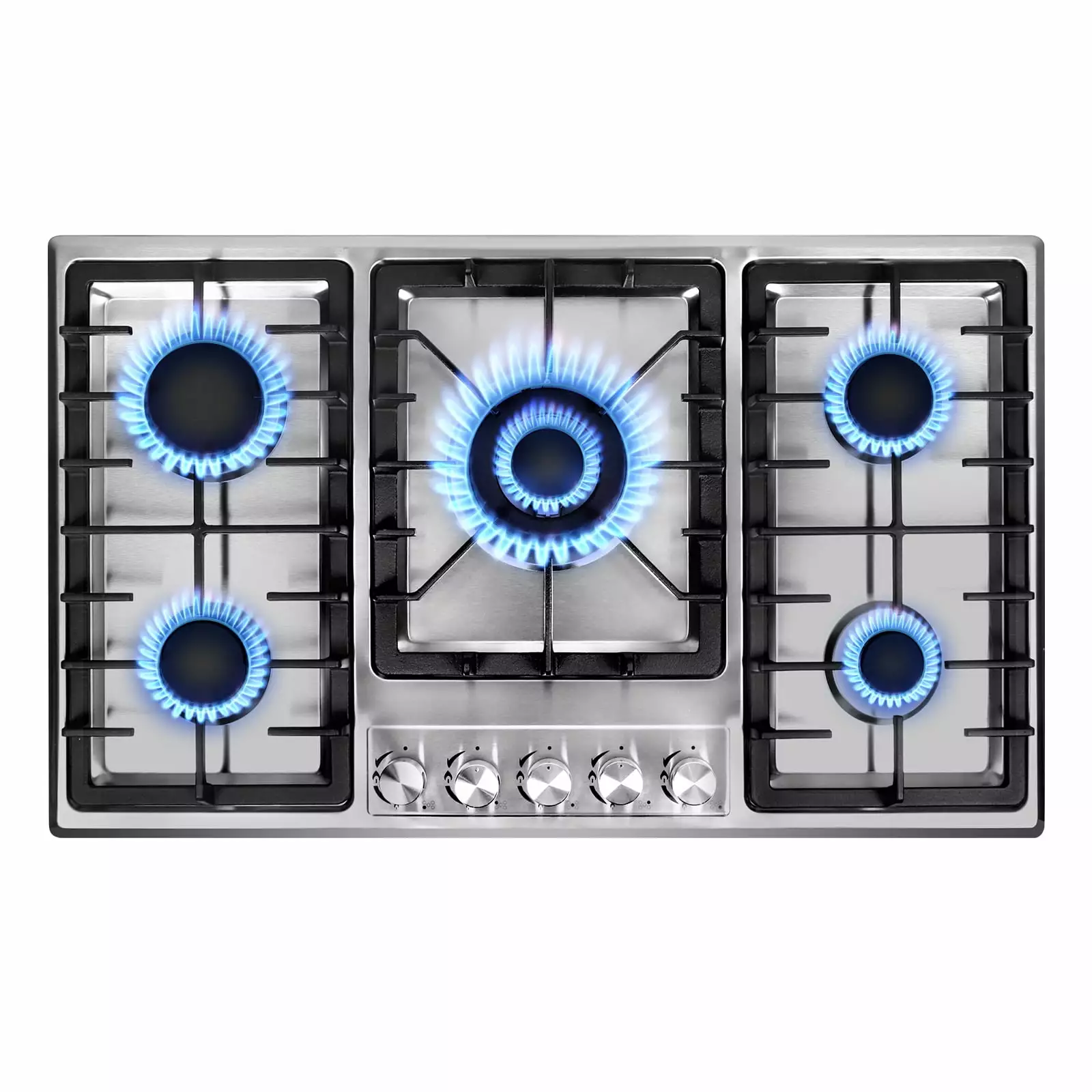 BreeRainz Gas Cooktop 34inch .5 Burner Propane Stove Stainless Gas Stove with Electronic Ignitor Safety Device Built-In Gas Hob for Home kitchen.(LPG default. NG nozzle not included)