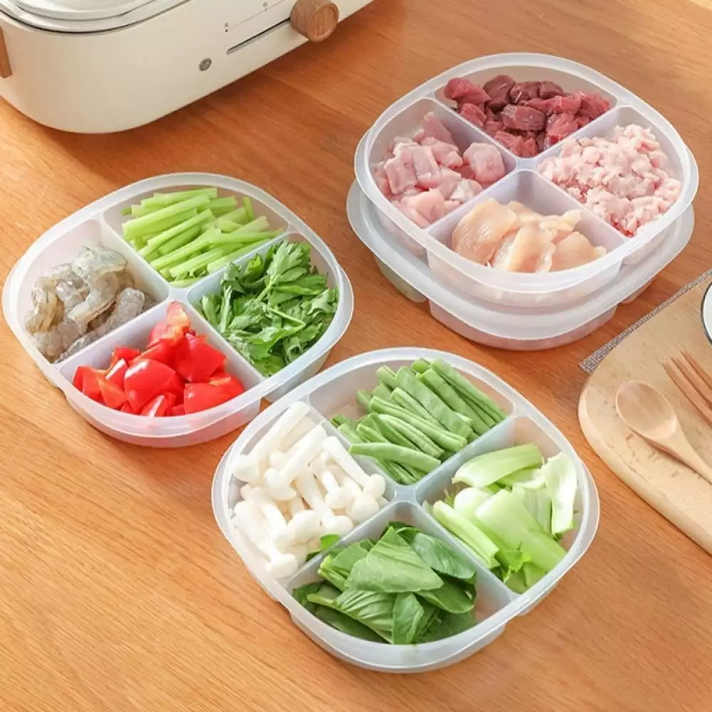 CLEARANCE! 4 Girds Refrigerator Food Storage Container with Lid Sealed Crisper Food Fresh Keeping Meat Storage Box Fresh Spacer Organizer