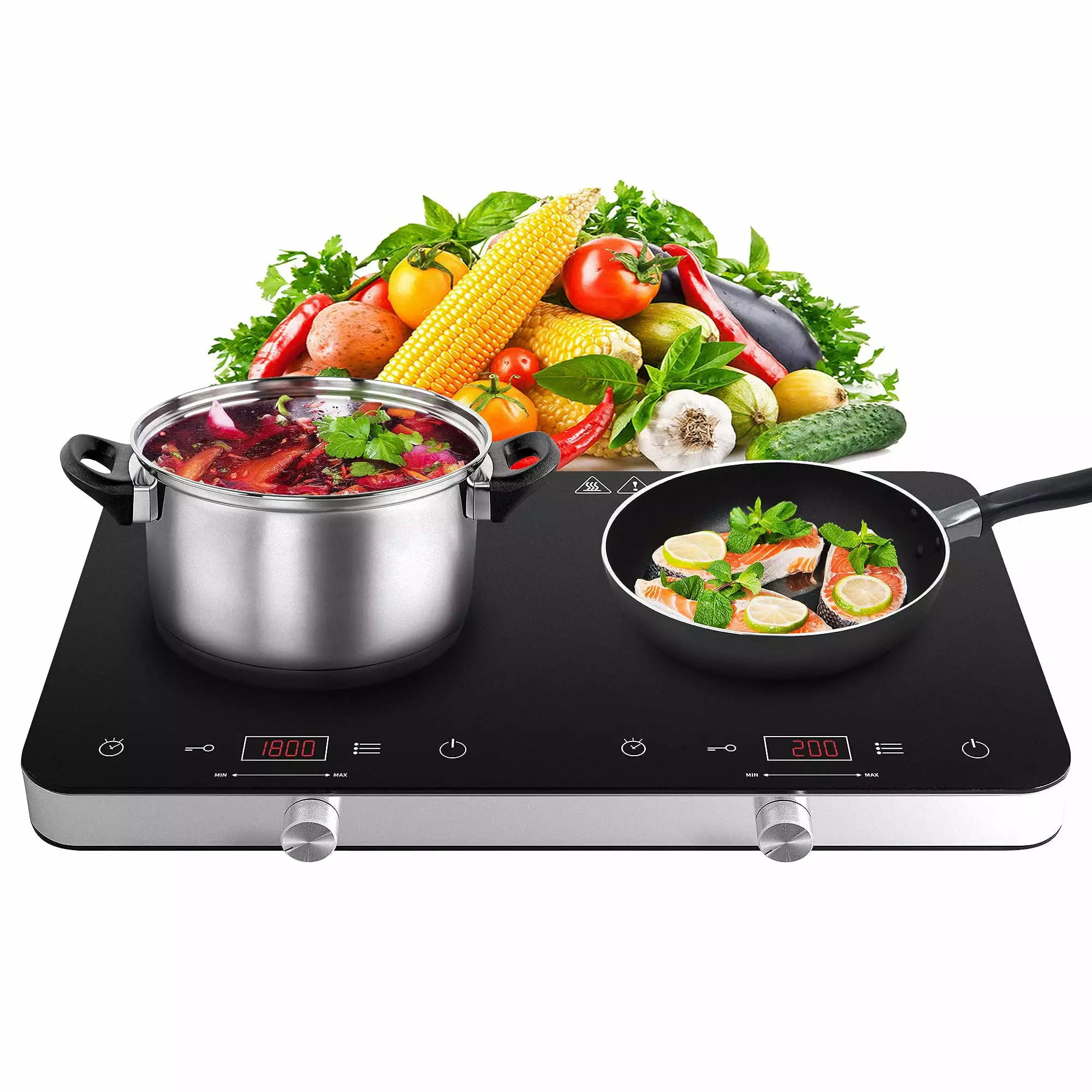 Open Box COOKTRON 1800W 120V Portable Double Burner Electric Cooktop w/Knobs