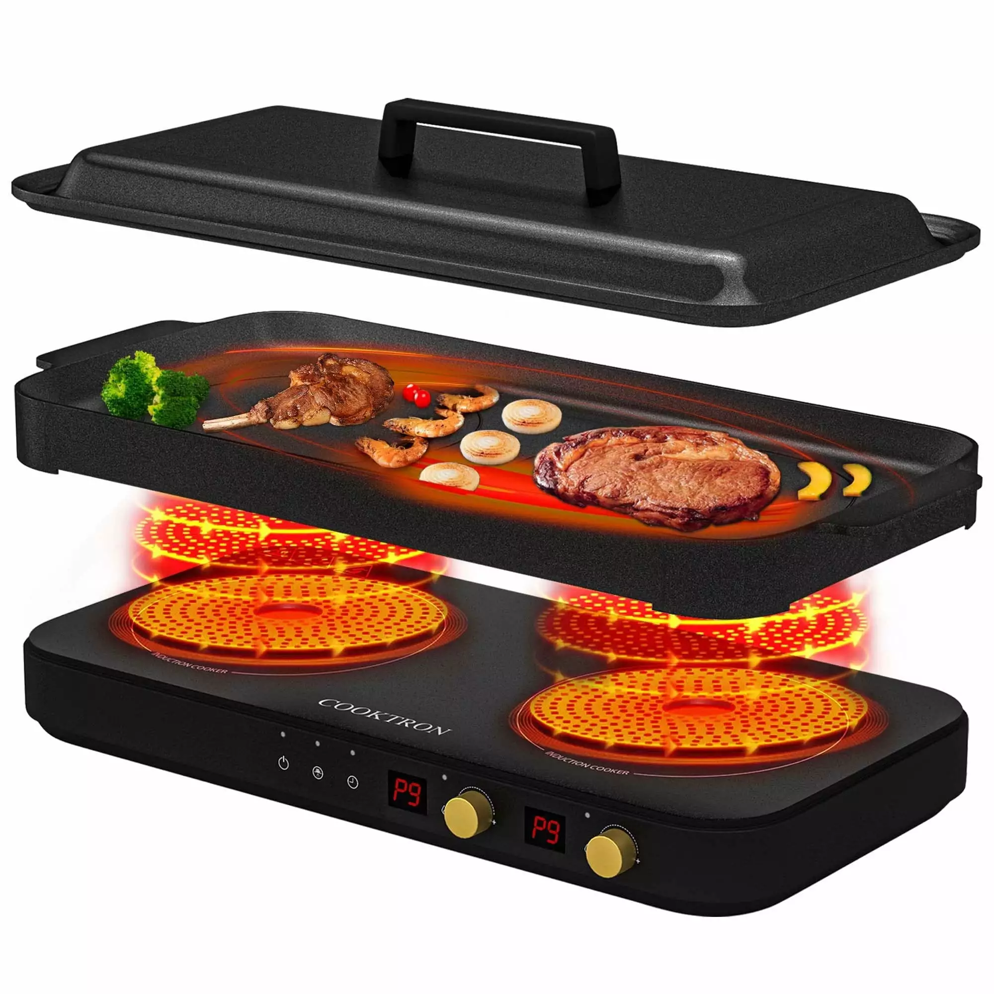 Open Box COOKTRON 1800W 230V Portable Double Burner Electric Cooktop w/Griddle