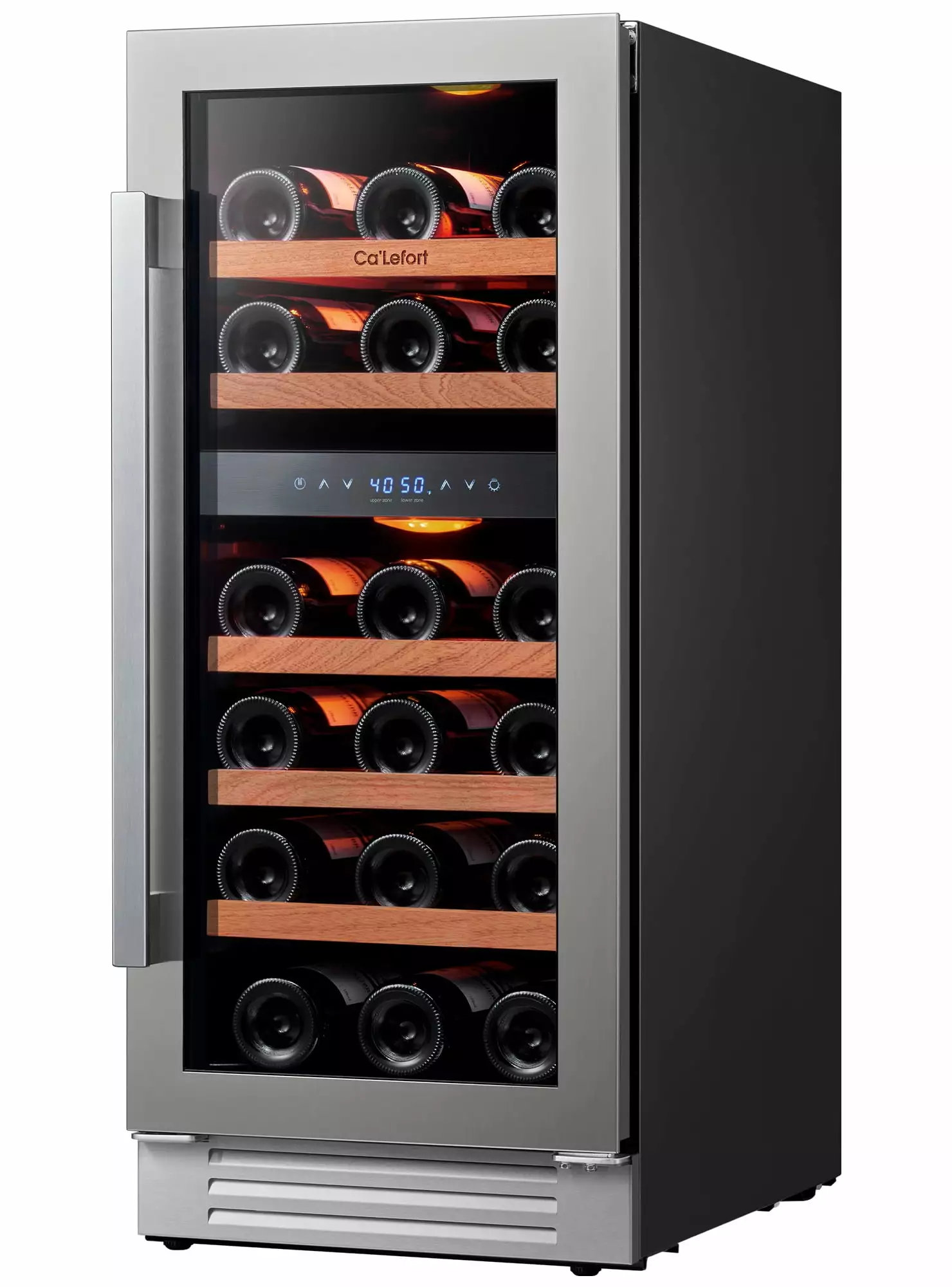 Ca'Lefort 15 inch Wine Cooler Refrigerator. 28 Bottle Dual Zone Wine Fridge with Stainless Steel Tempered Glass Door