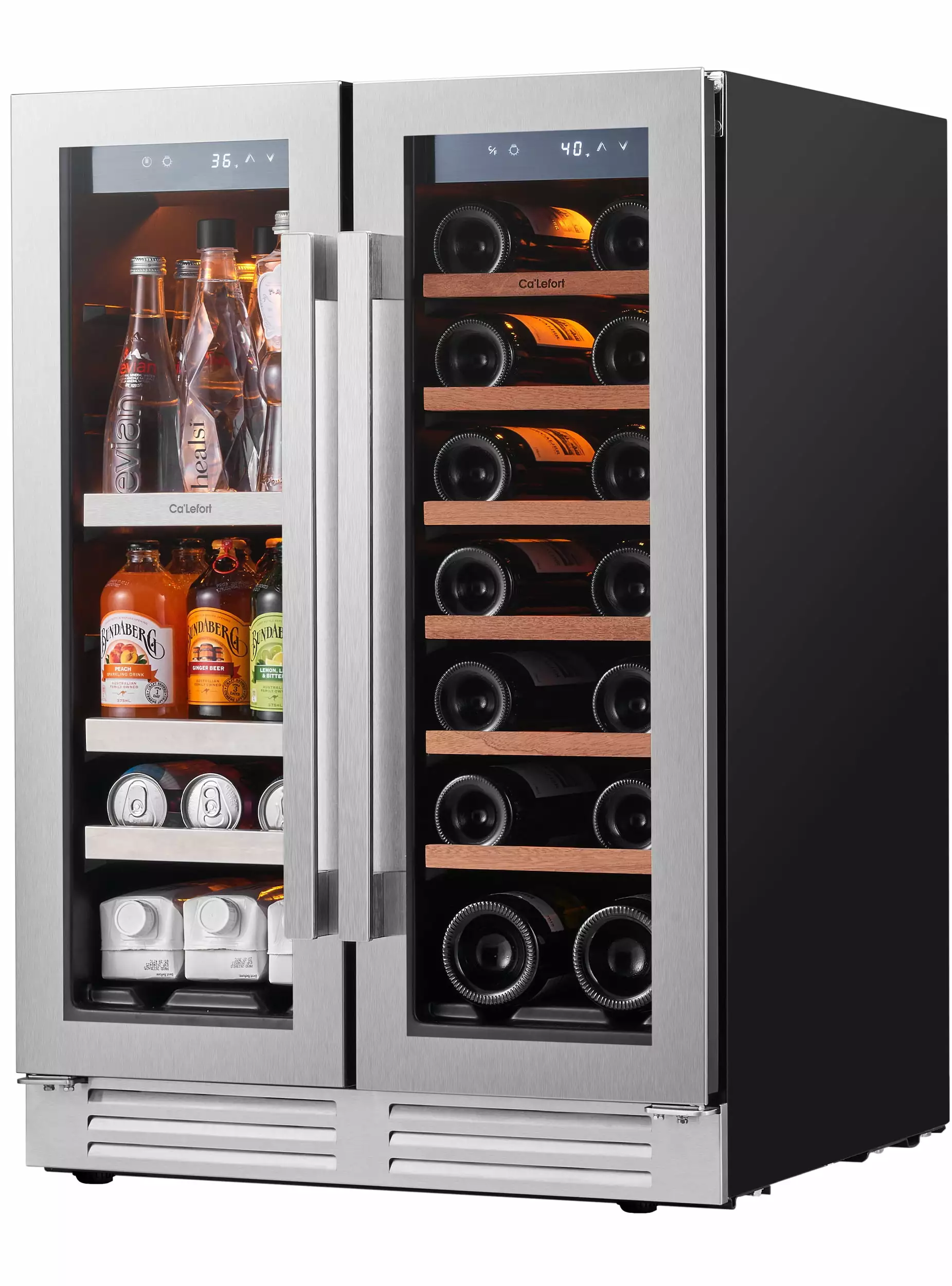 Ca'Lefort 24 inch Wine Cooler Beverage Refrigerator.20 Bottle 60 Cans Dual Zone Wine Fridge with Stainless steel frame .Glass door