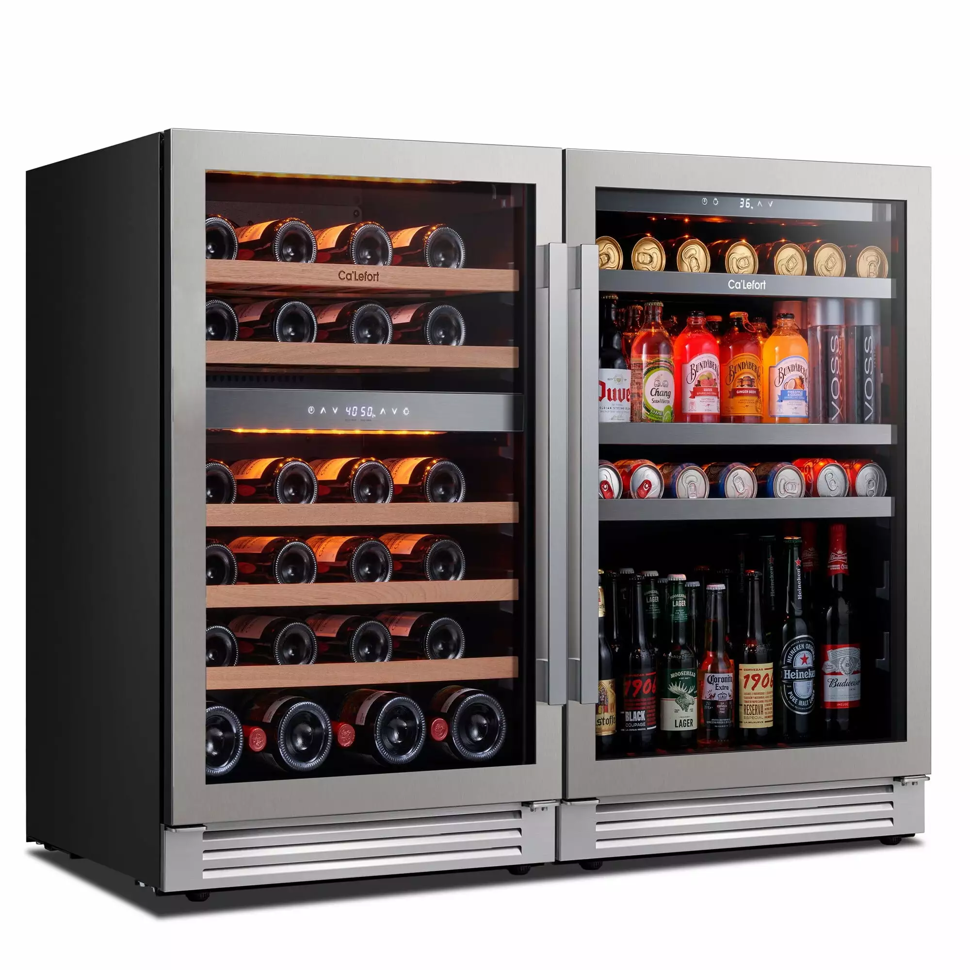 Ca'Lefort Wine Cooler Beverage Refrigerator. Hold 140 Cans and 46 Bottles Dual Zone Wine Fridge Freestanding & Built-in with Stainless Steel frame for Kitchen Office