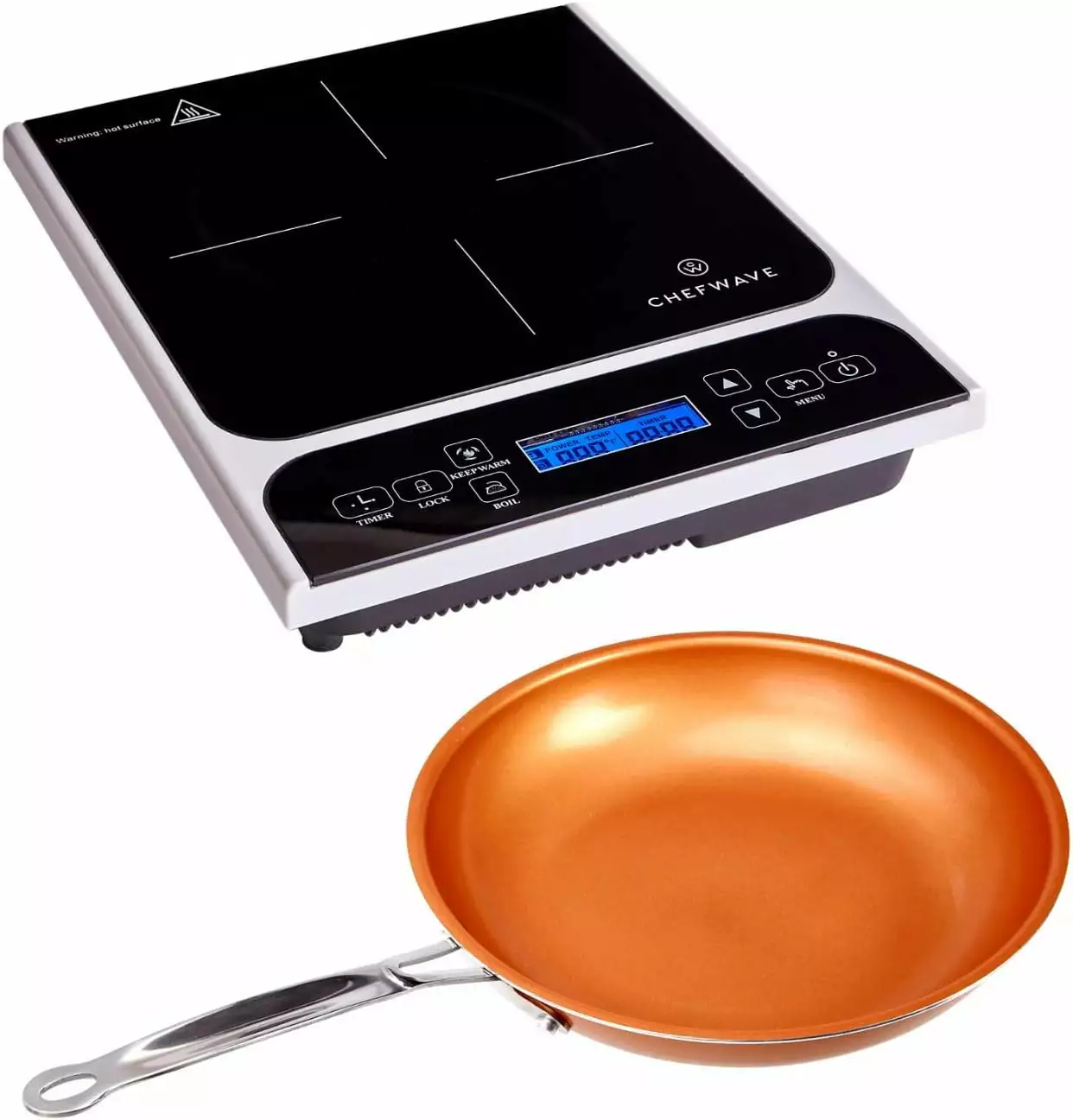 ChefWave 1800W Portable Induction Cooktop Burner. Single Burner Electric Cooktop with Digital Touch Sensor. Smart Induction Burner Compatible with Induction Cookware. Comes with Copper Frying Pan 10