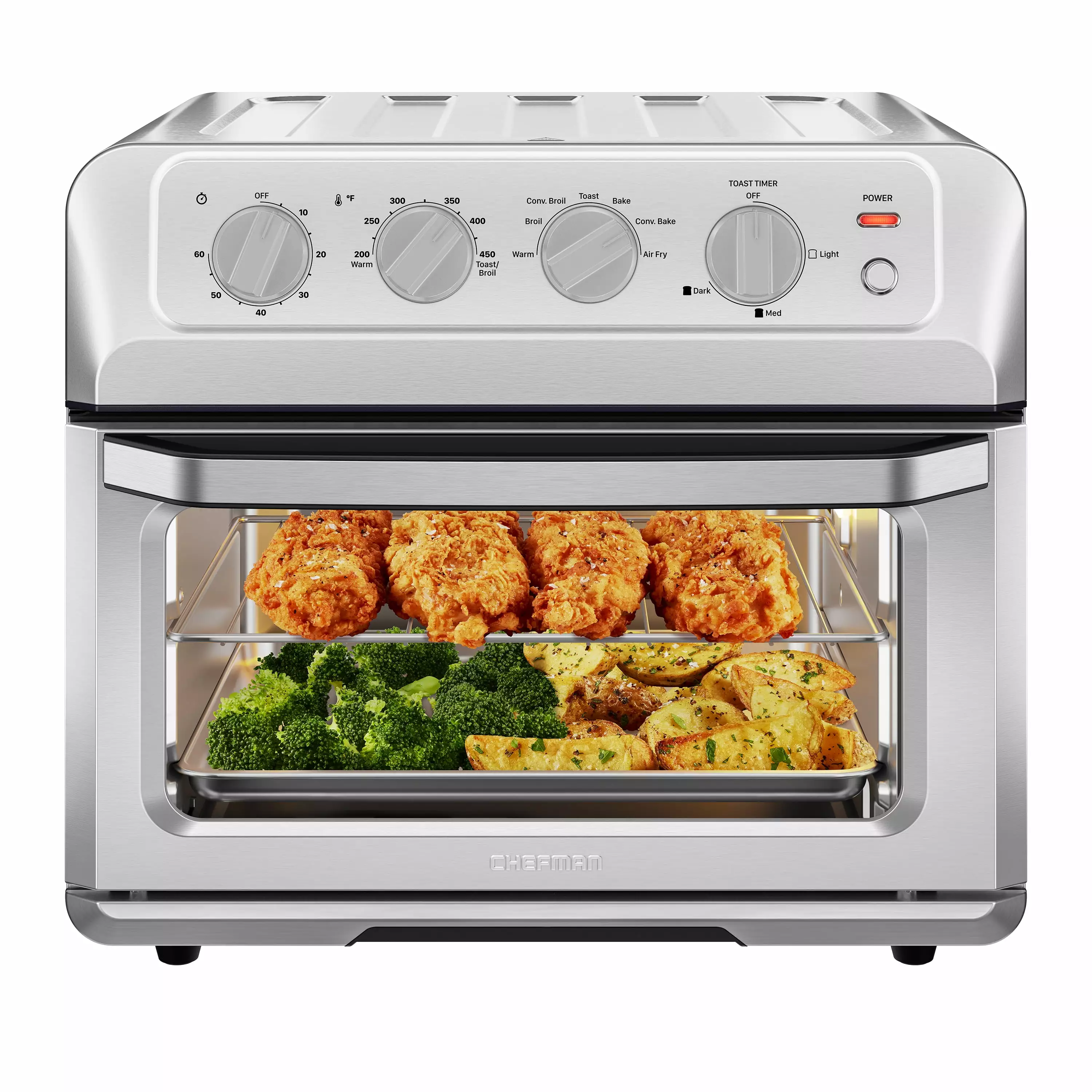 Chefman Air Fryer + Toaster Oven Combo. 7-in-1 Countertop Convection. 20 Qt Capacity - Stainless Steel. New