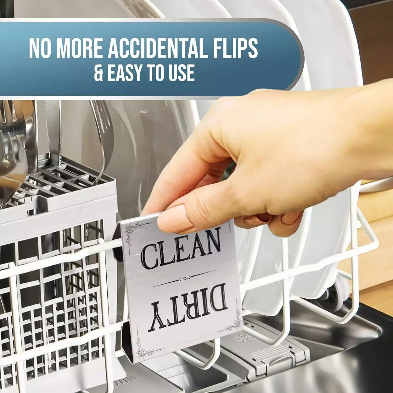 Clean Dirty Dishwasher Magnet - Non-Scratch Magnetic Silver Signage Indicator for Kitchen Dishes with Clear Text (silver)