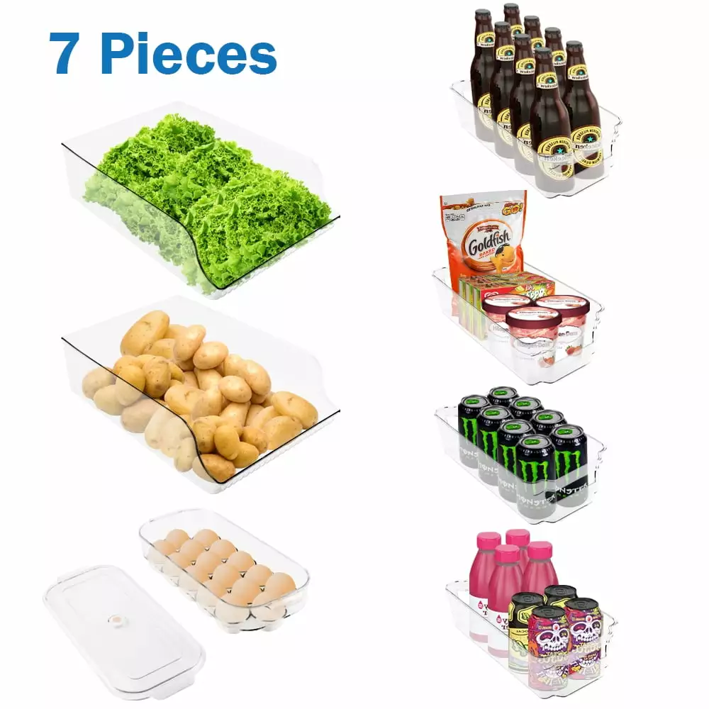 Clear Plastic Fridge Organizer Bins -WEPSEN 7-Piece Set for Refrigerator. Freezer. Kitchen Cabinet - BPA-Free Pantry Storage for Fruits. Vegetables. Eggs. Drinks