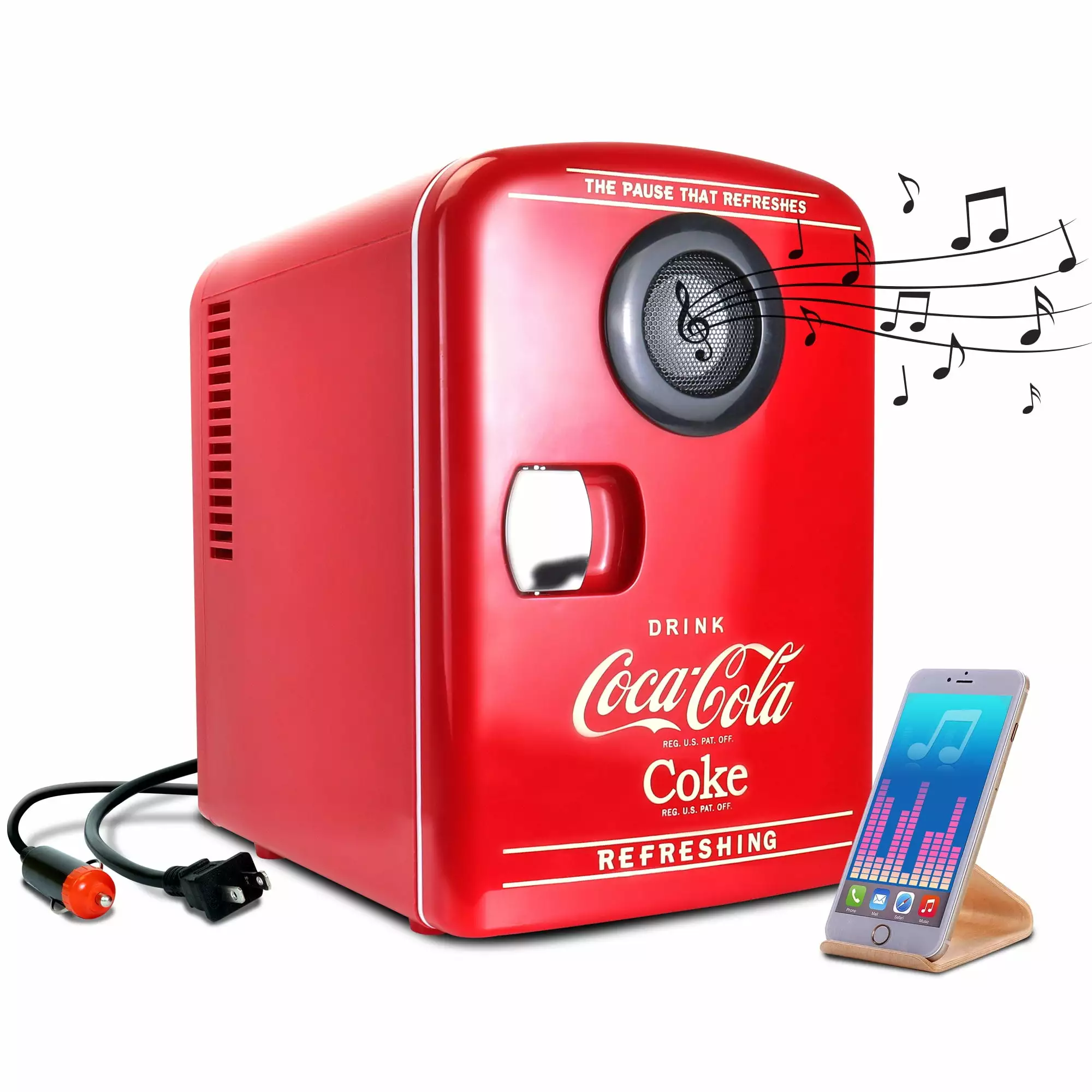 Coca-Cola 6 Can Portable Cooler/Warmer Built-in Bluetooth Speaker Refrigerator