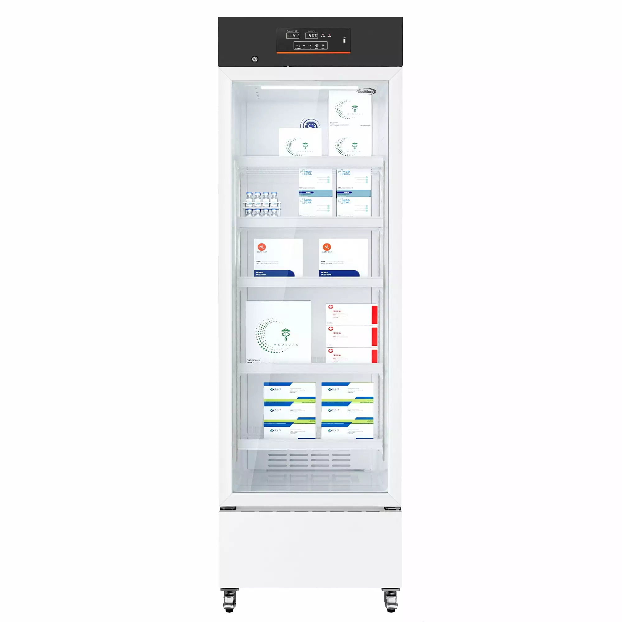 Commercial 11 cu. ft. Medical Pharmacy Refrigerator with Emergency Backup Battery and Alarm in White. UL Listed (KM-PHR-11C)