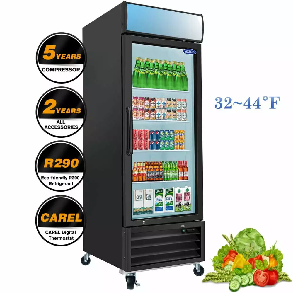 Commercial Reach-In Display Refrigerator Glass Door w LED Top 19.3 Cu.ft 32~44??F