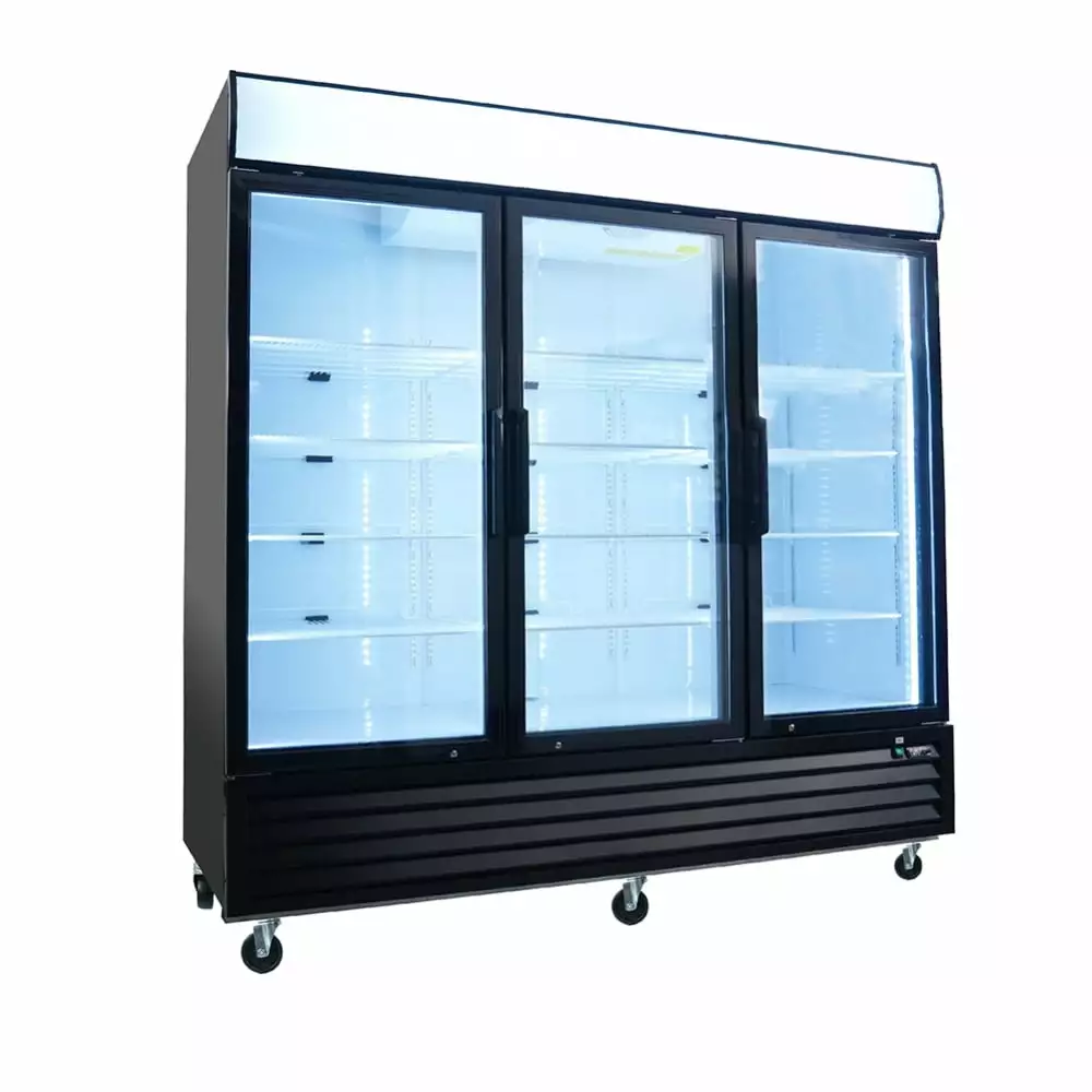 Commercial Refrigerators. Glass Door Fridge with Automatic Defrosting. Self-Closing Door. Digital Temperature Controller. Frosting Water Evaporation System