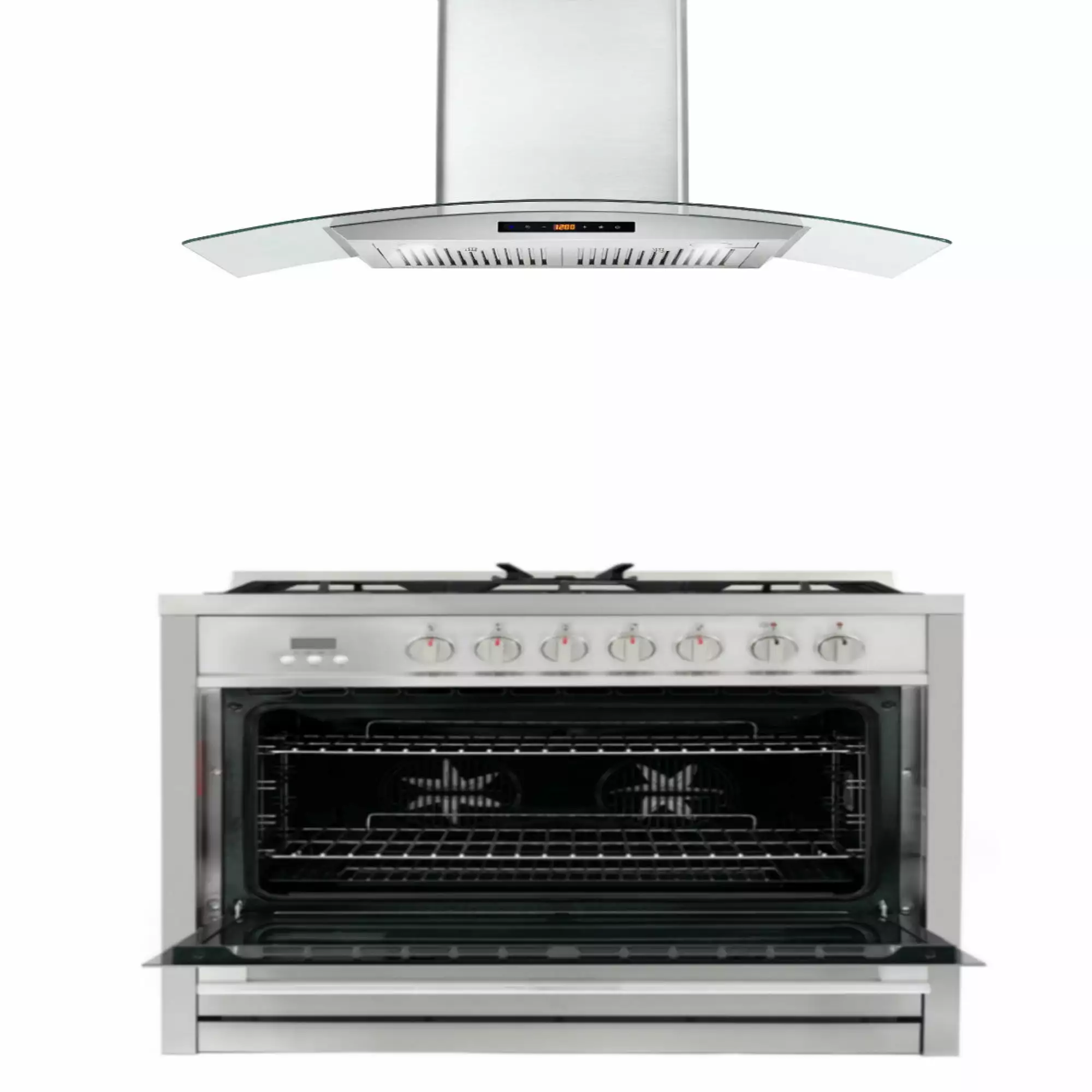 Commercial-Style 36 In. 3.8 Cu. Ft. Single Oven Dual Fuel Range with 36 In. Ducted Wall Mount Range Hood In Stainless Steel with Touch Controls