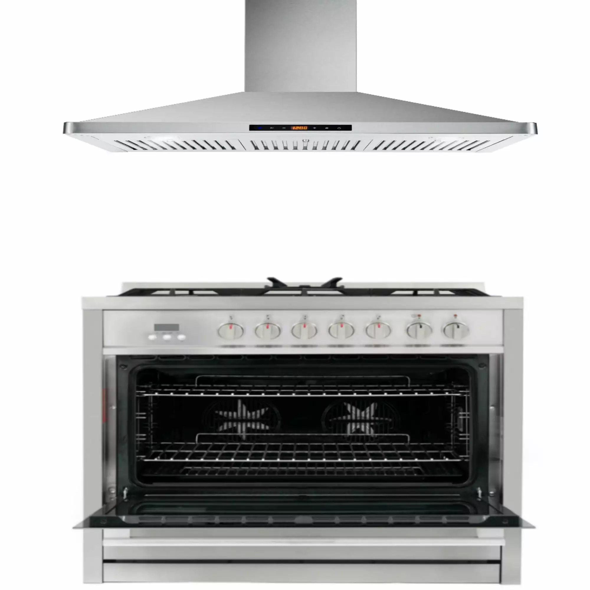 Commercial-Style 36 In. 3.8 Cu. Ft. Single Oven Dual Fuel With 36 In. Ducted Range Hood In Stainless Steel With Touch Controls. Led Lighting And Permanent Filters