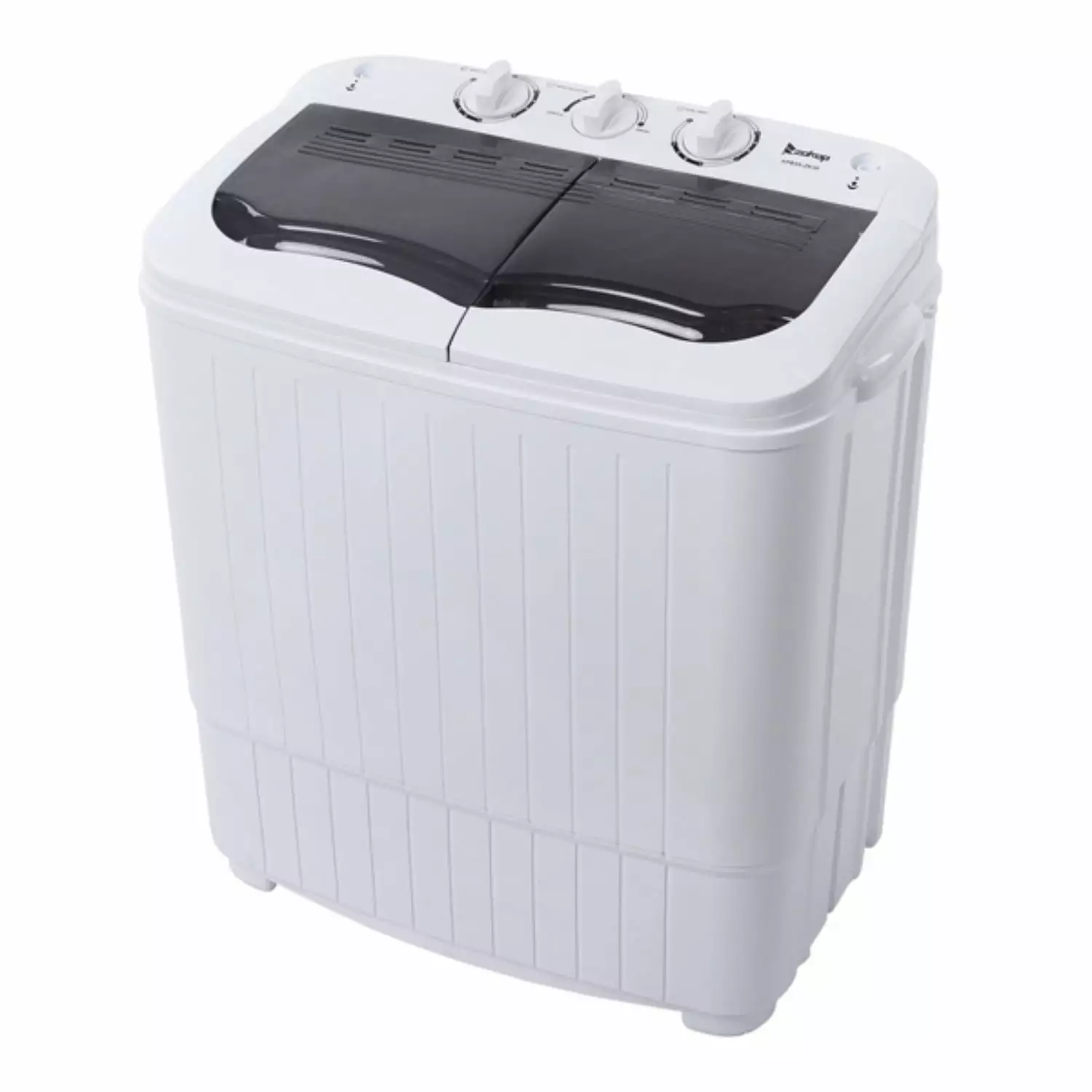 Compact Twin Tub with Built-in Drain Pump 14.3(7.7 6.6)lbs Semi-automatic Gray Cover Washing Machine