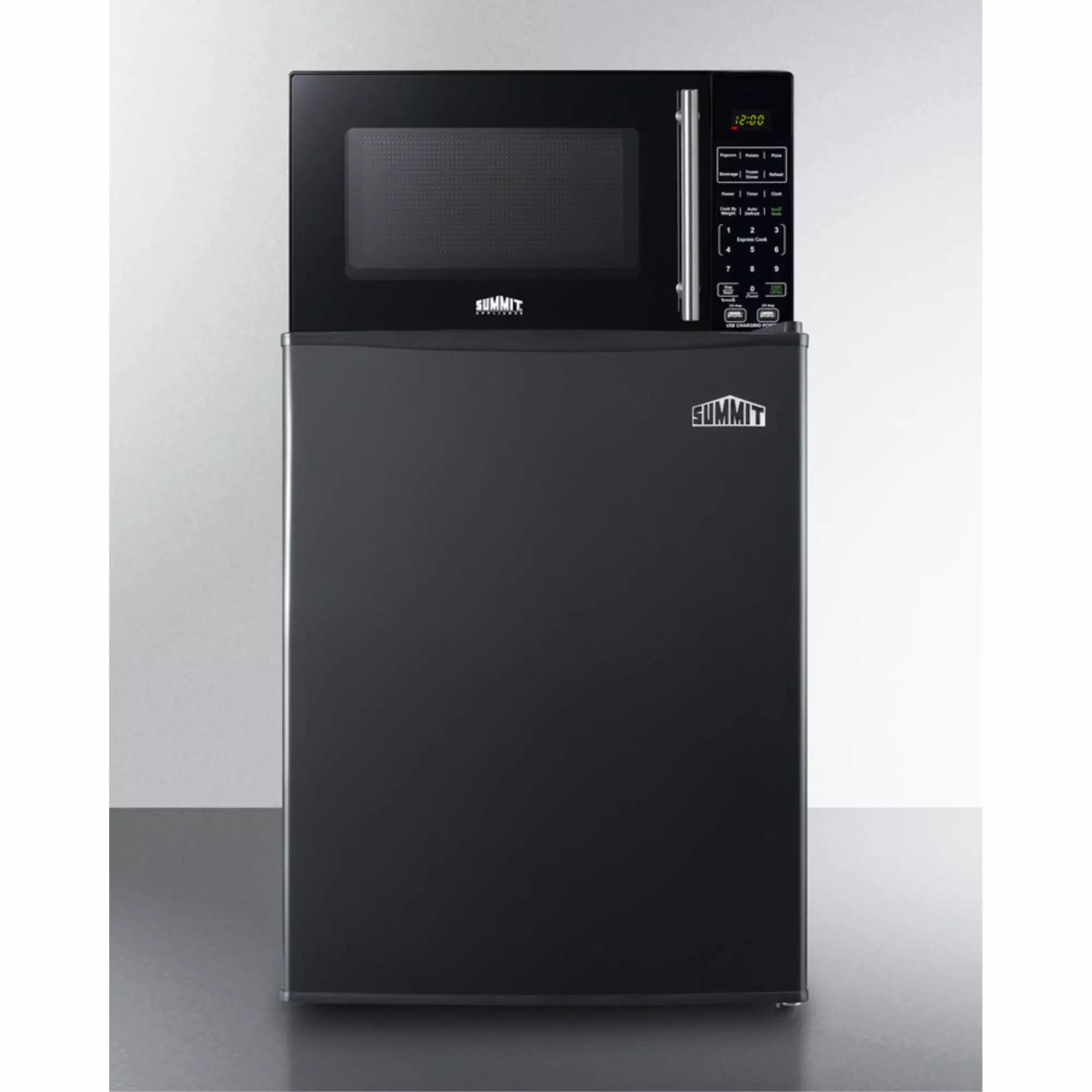 Compact all-refrigerator in black and microwave with built-in allocator. with brackets included (ships in 3 boxes on one pallet)