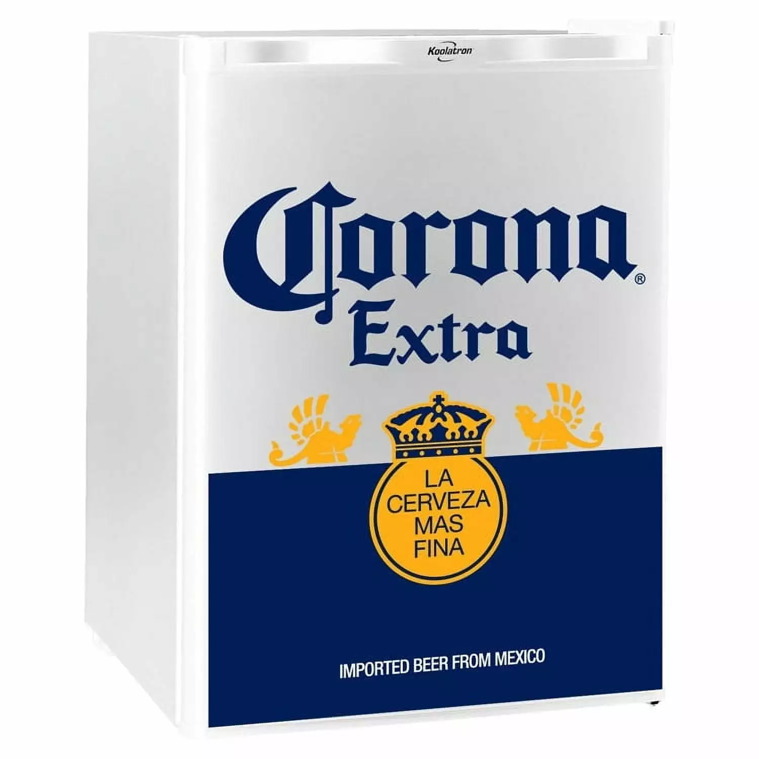 Corona Mini Beer Fridge with Freezer. 2.4 Cu. ft. 70 L for Frozen Meals. Beverages. White Blue