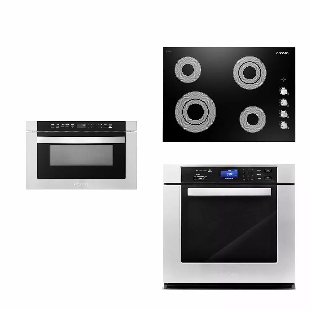 Cosmo 3 Piece Kitchen Appliance Package With 30 Electric Cooktop 24 Built-In Microwave Drawer 30 Single Electric Wall Oven Kitchen Appliance Bundles