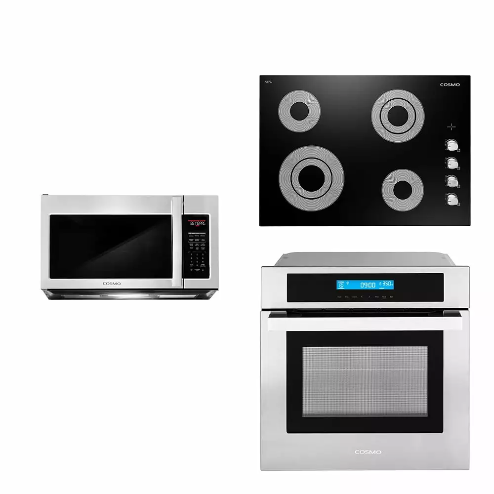 Cosmo 3 Piece Kitchen Appliance Package With 30 Electric Cooktop 30 Over The Range Microwave 24 Single Electric Wall Oven Kitchen Appliance Bundles