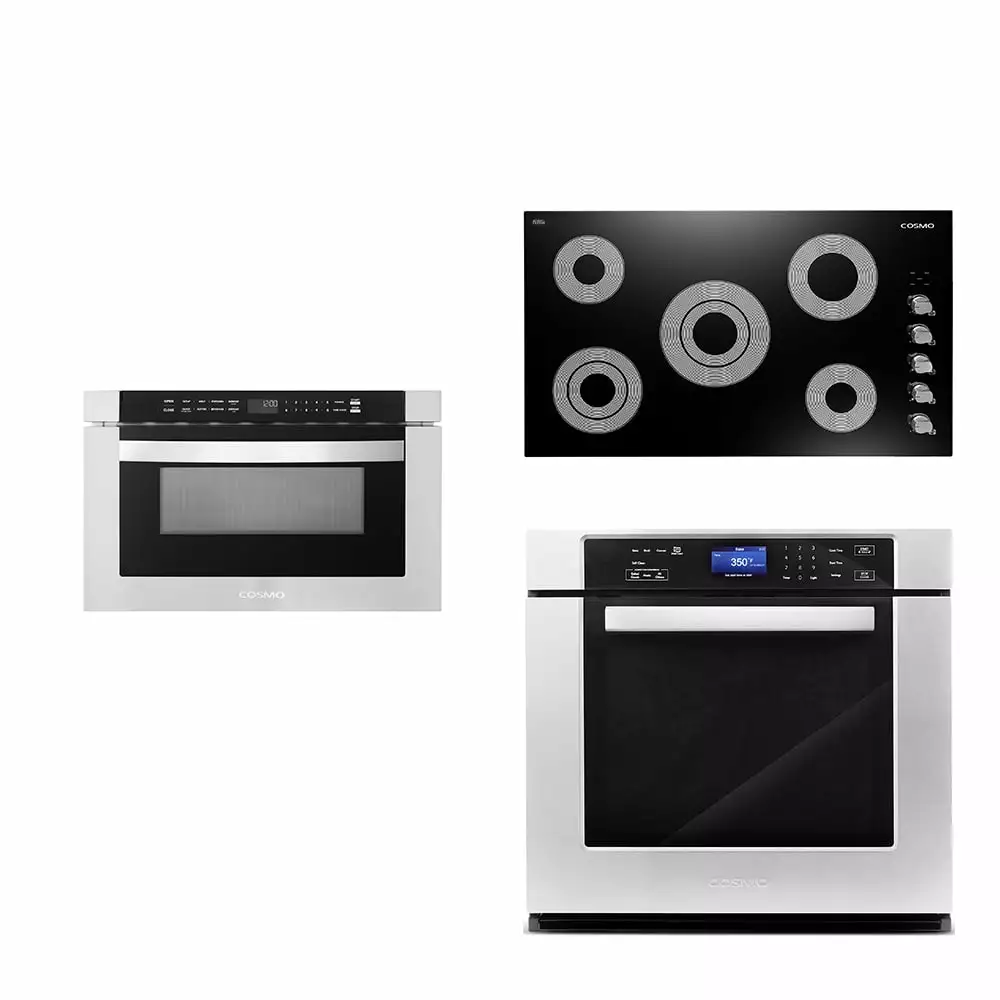 Cosmo 3 Piece Kitchen Appliance Package With 36 Electric Cooktop 24 Built-In Microwave Drawer 30 Single Electric Wall Oven Kitchen Appliance Bundles