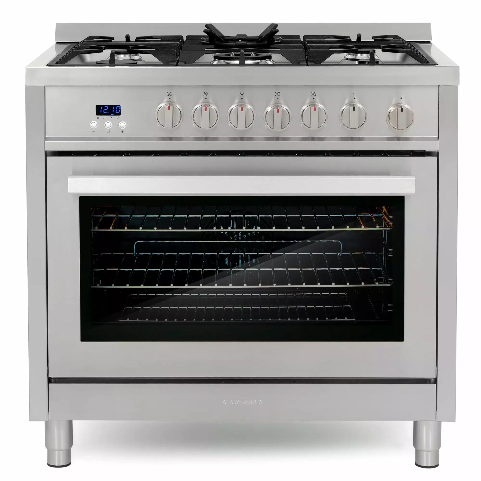 Cosmo 36 in. 3.8 cu. ft. Gas Range Kitchen Stove with Oven and 5 Burner Cooktop with Heavy Duty Cast Iron Grates and 4 Legs in Stainless Steel