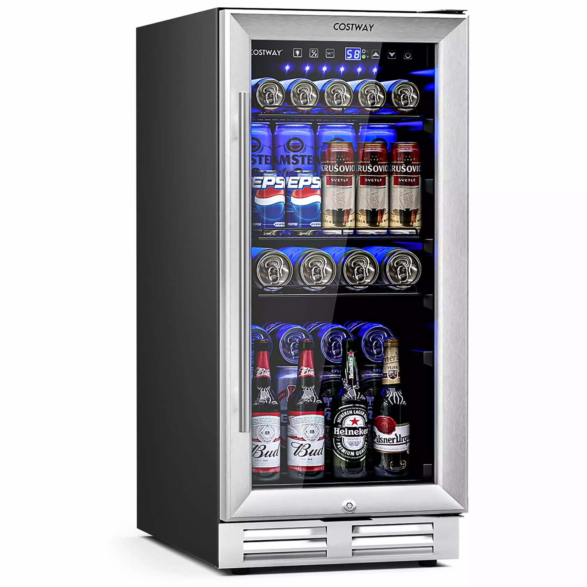 Costway 15 Inch Beverage Refrigerator. Built-in Beverage Cooler w/ Double-Layer Tempered Glass Door