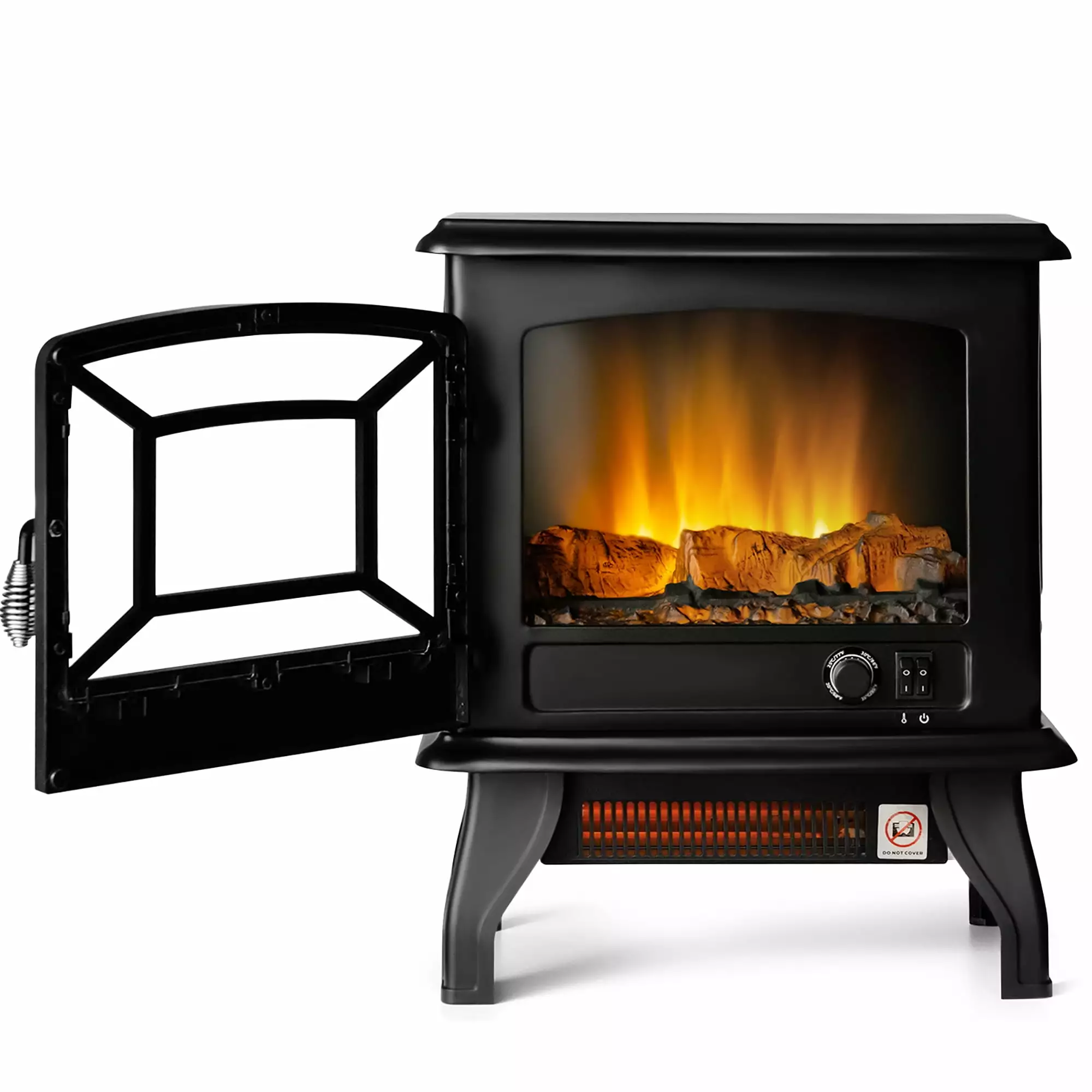 Costway 20'' Freestanding Electric Fireplace Heater Stove W/ Thermostat & Flame Effect