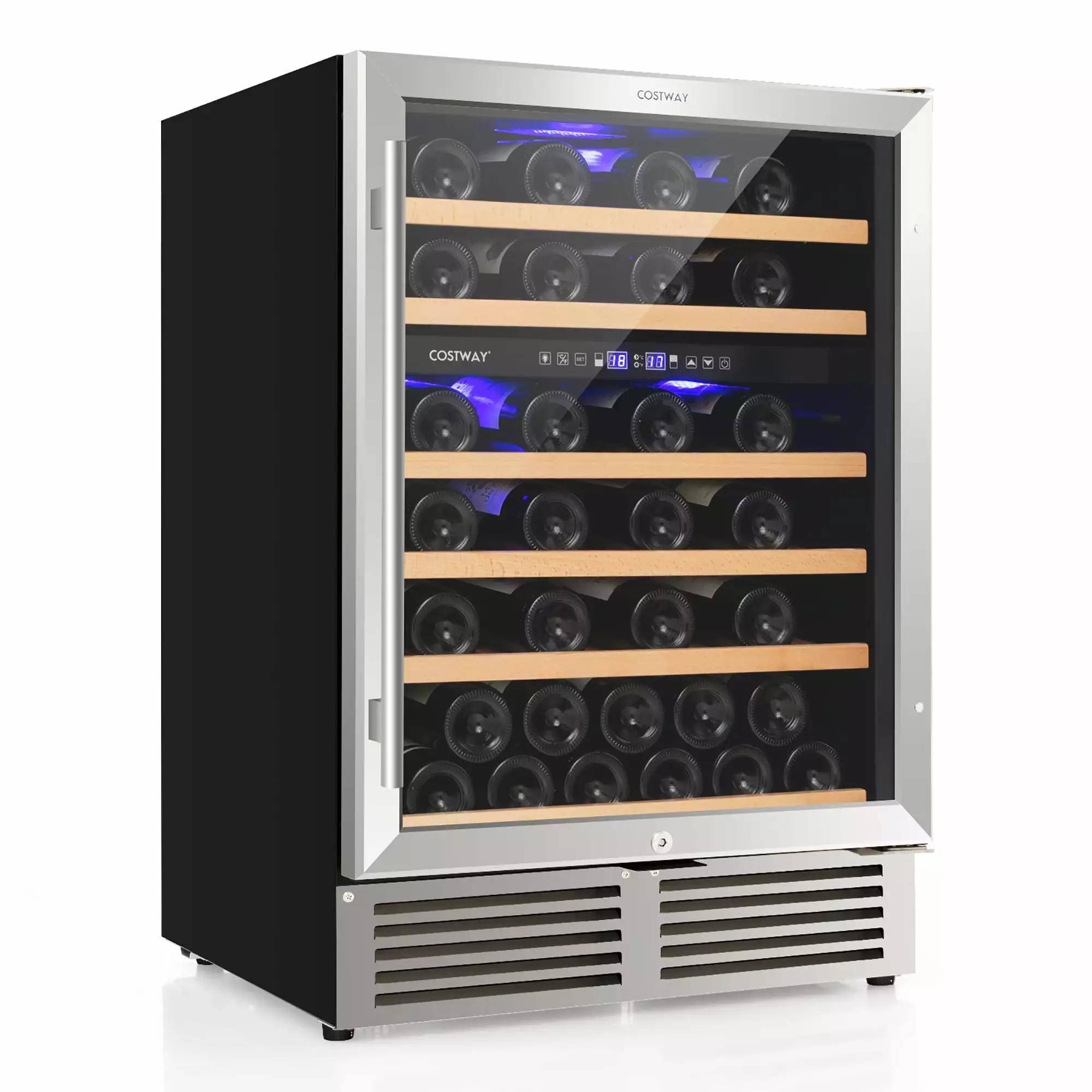 Costway 24 Inch Wine Cooler 51 Bottles Dual Zone Wine Refrigerator Built-In Freestanding