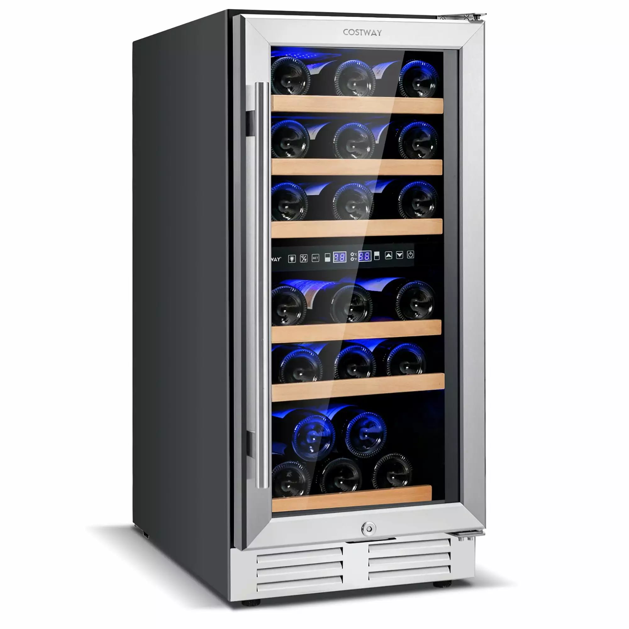 Costway 30-Bottle Freestanding Wine Cooler 15''Dual Zones Wine Cellar w/ Temp Memory